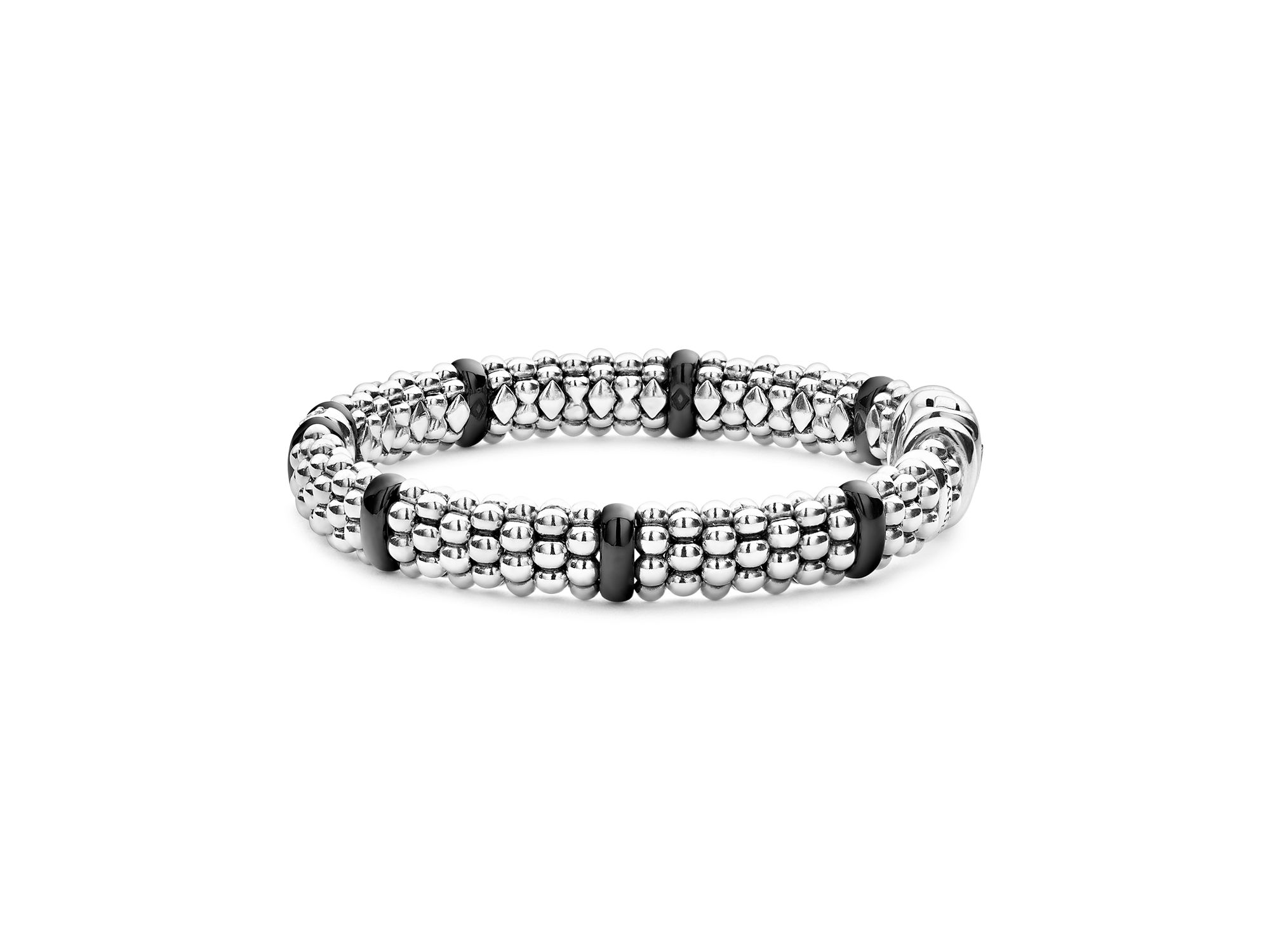 Sterling Silver & Black Ceramic Black Caviar Diamond Link Bracelet — Image 4