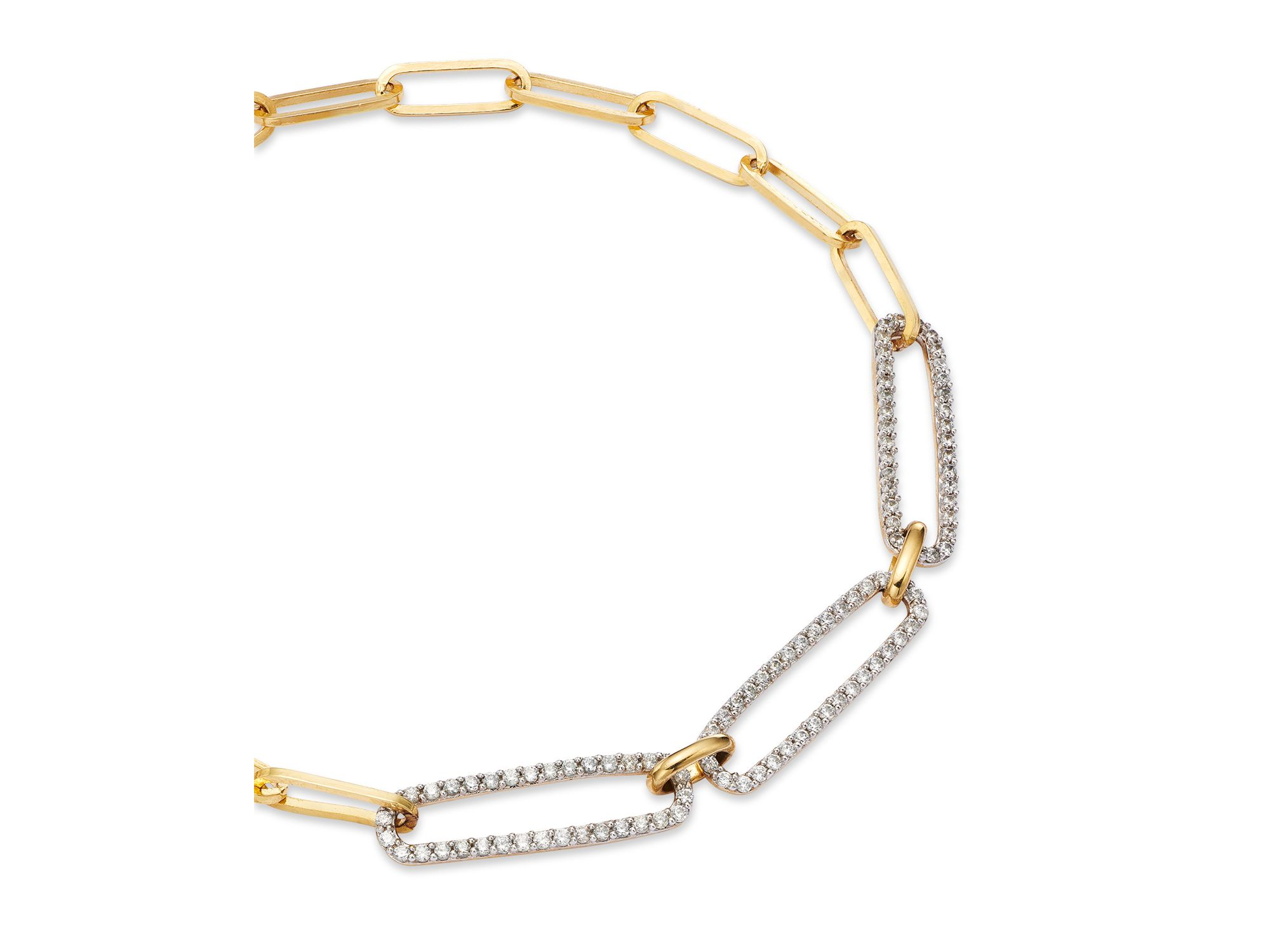 Diamond Triple Link Paperclip Bracelet in 14K White & Yellow Gold, 0.50 tcw — Image 3