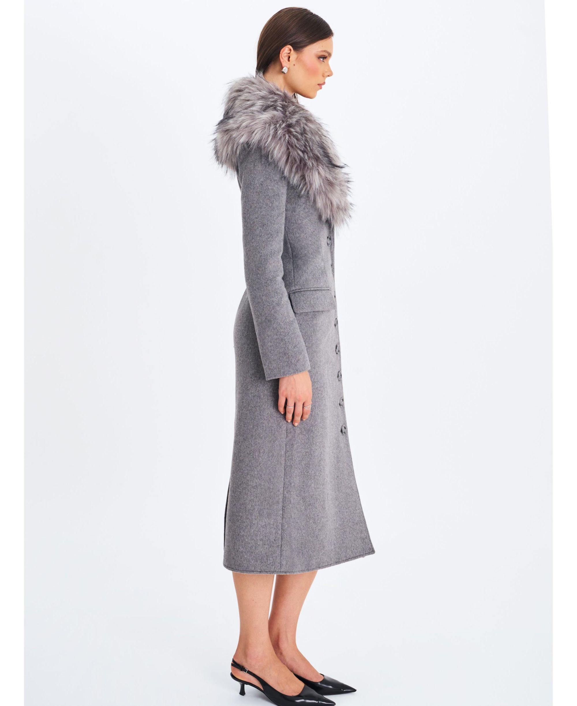 Faye Wool Blend Coat with Removable Faux Fur Collar — Image 8