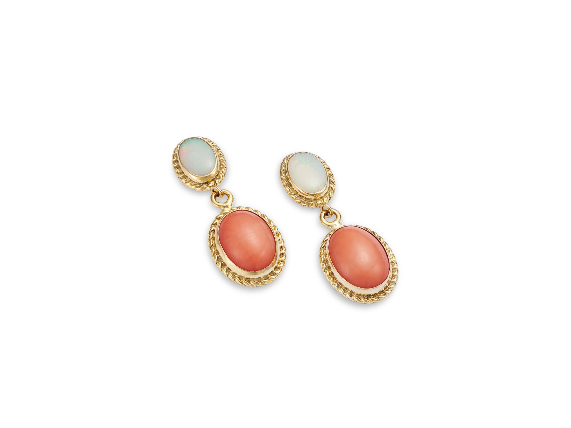 Opal & Coral Double Drop Earrings in 14K Yellow Gold — Image 4