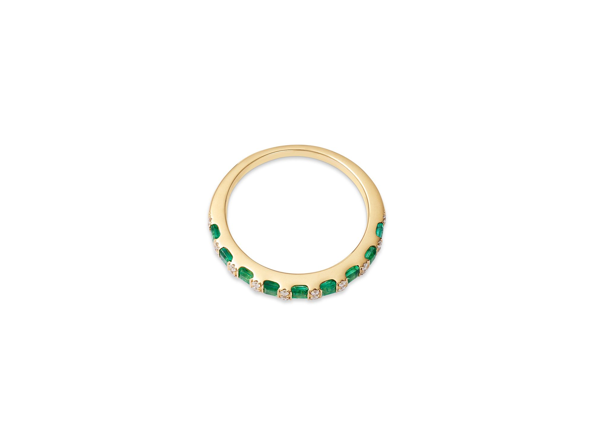 Emerald & Diamond Band Ring in 14K Yellow Gold — Image 3