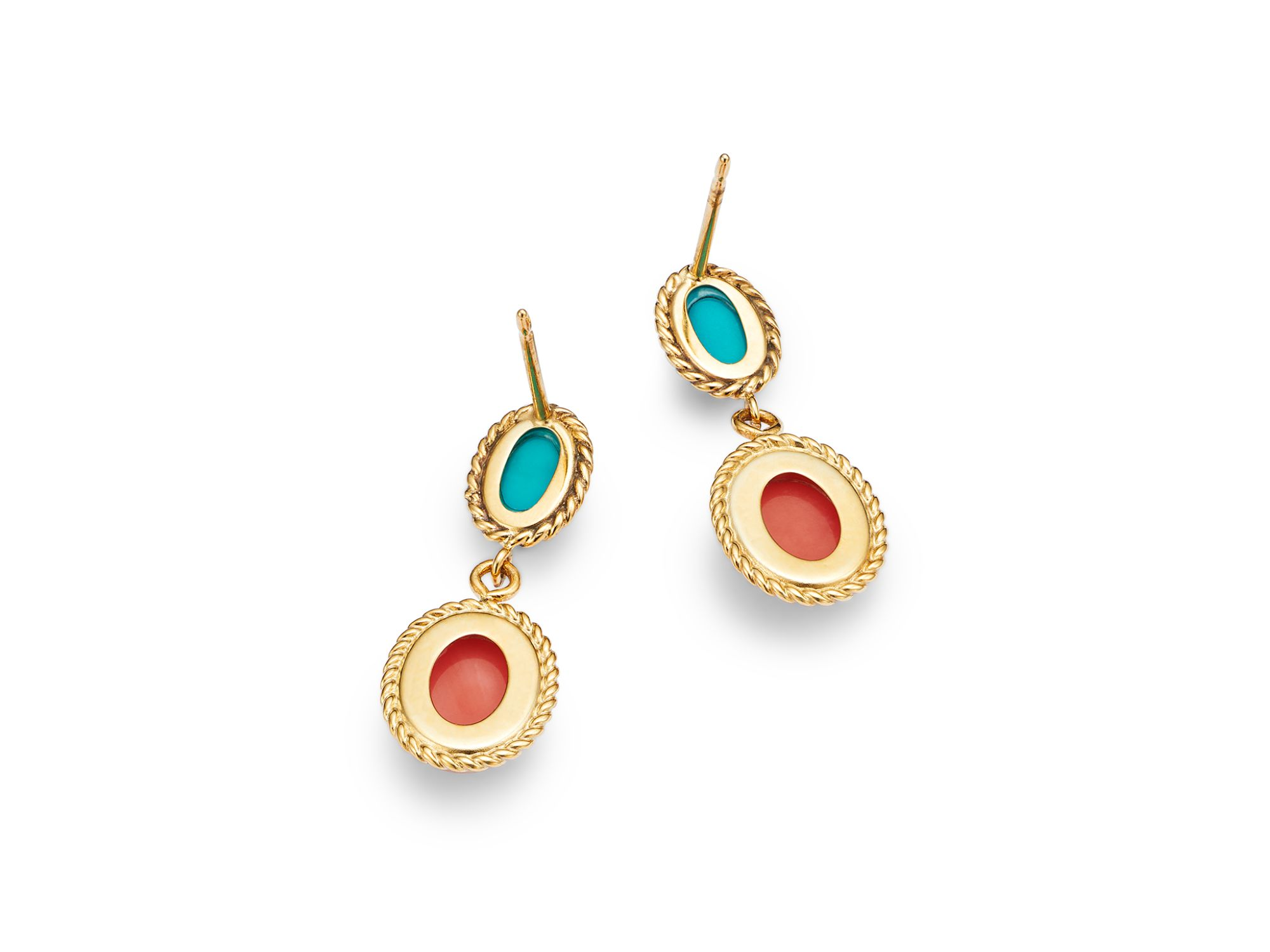 Turquoise & Coral Double Drop Earrings — Image 3