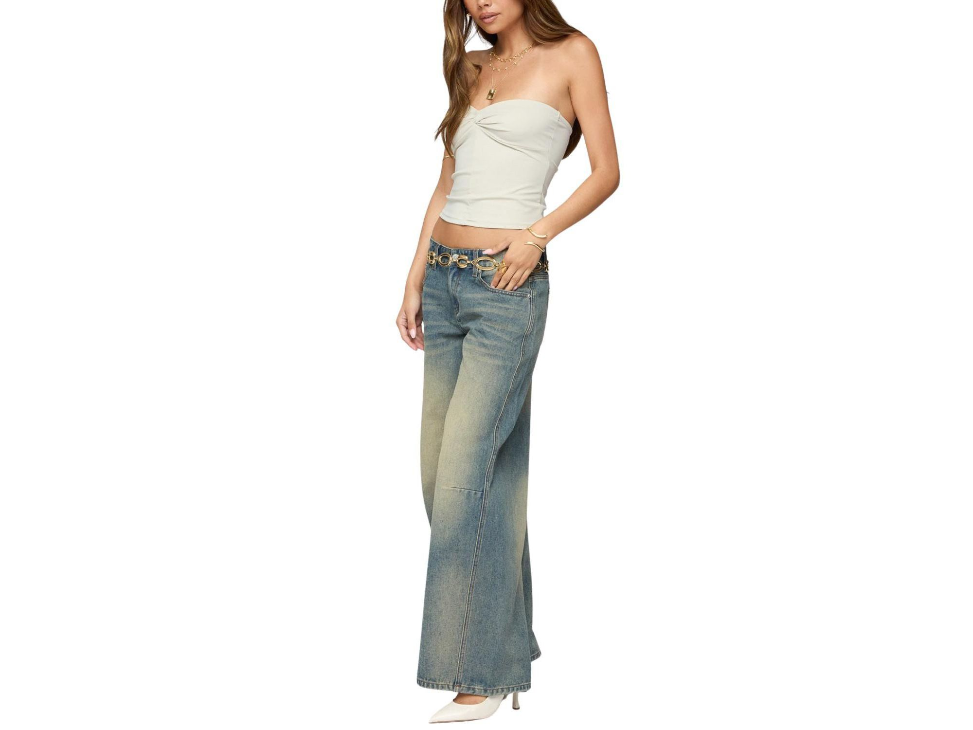 Washed Low Rise Baggy Medium Rinse Wash Jeans — Image 3
