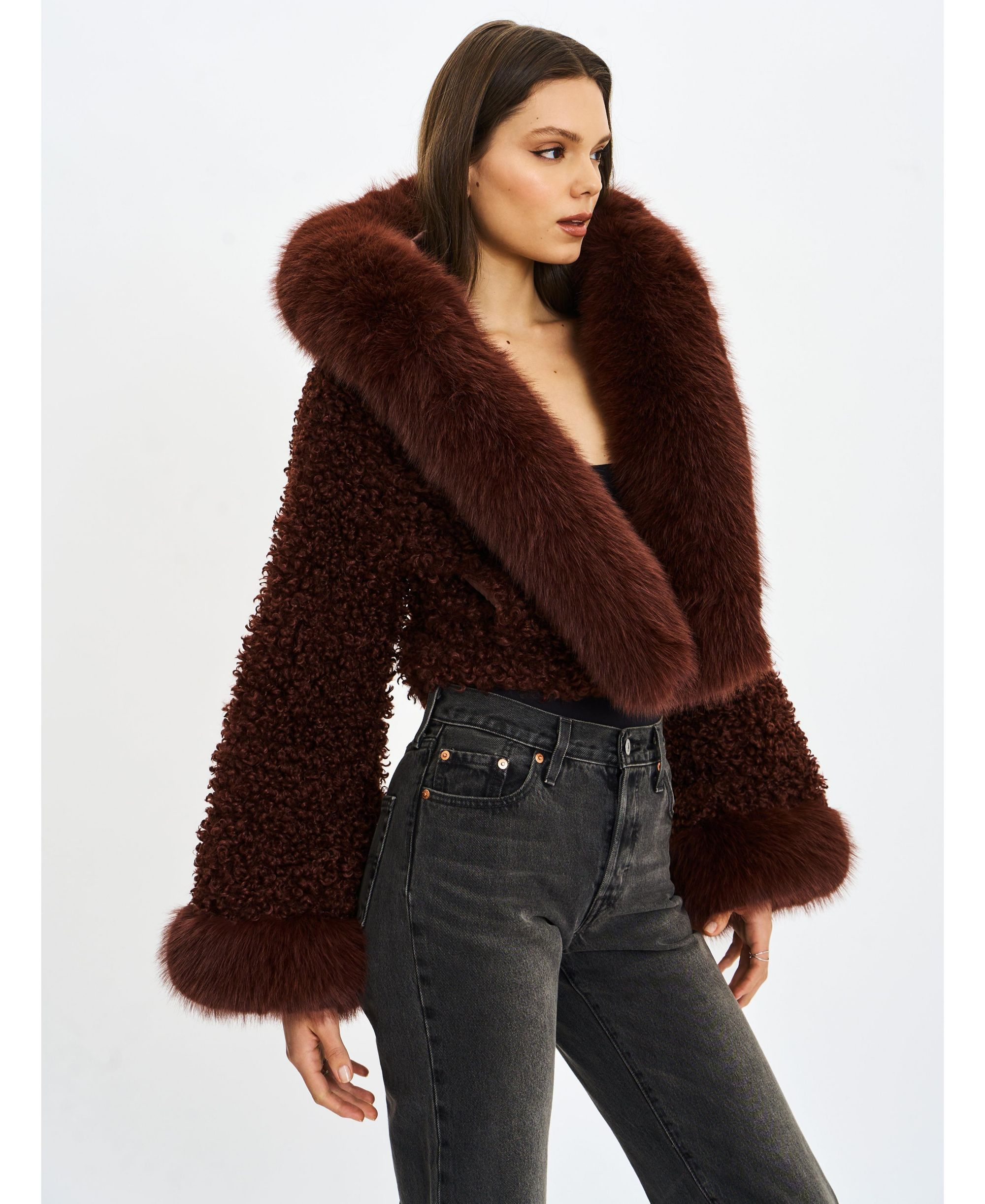 Kali Teddy Cropped Faux Fur Hooded Jacket — Image 4