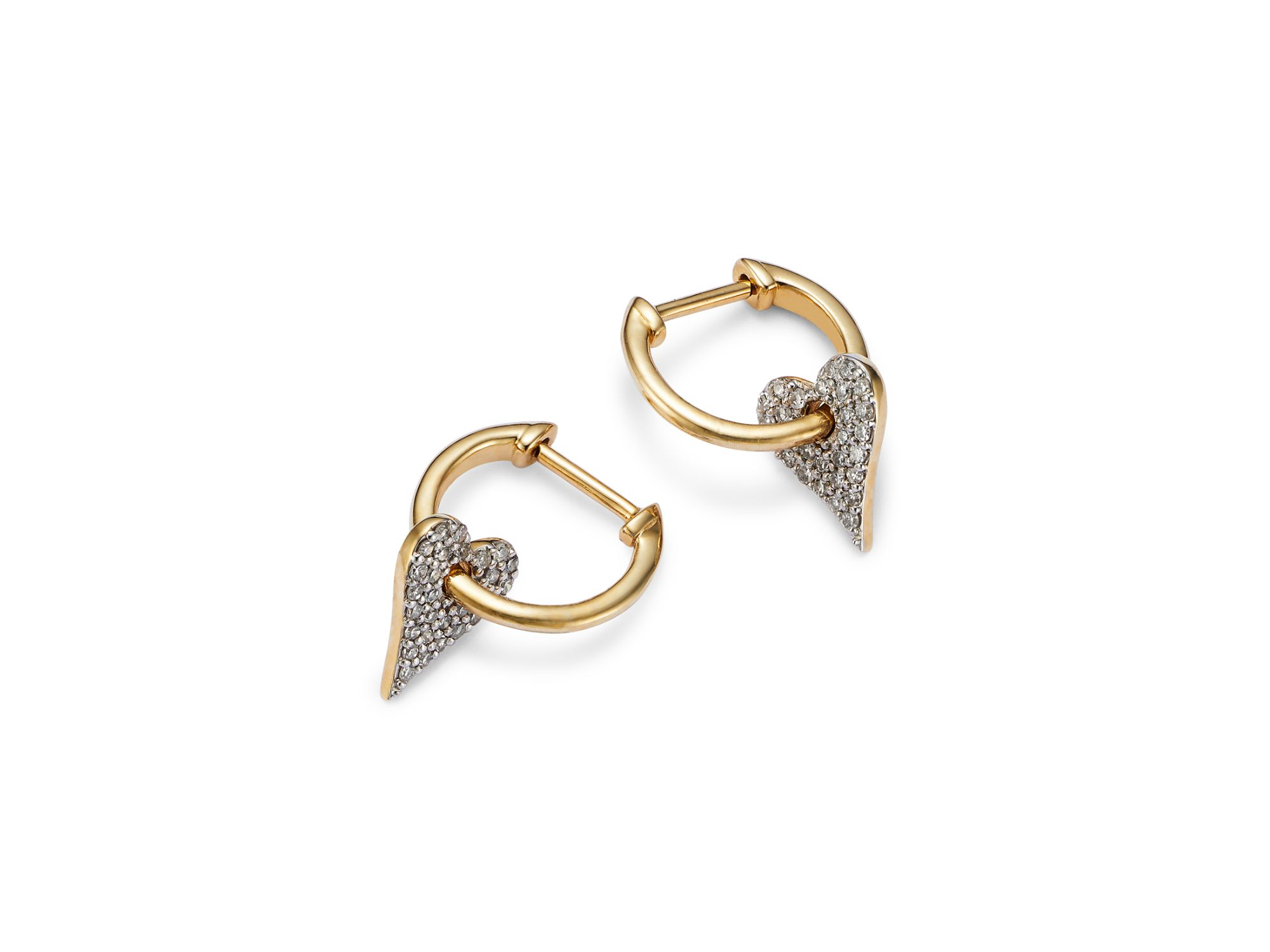 Diamond Heart Drop Hoop Earrings in 14K White & Yellow Gold, 0.23 tcw — Image 3