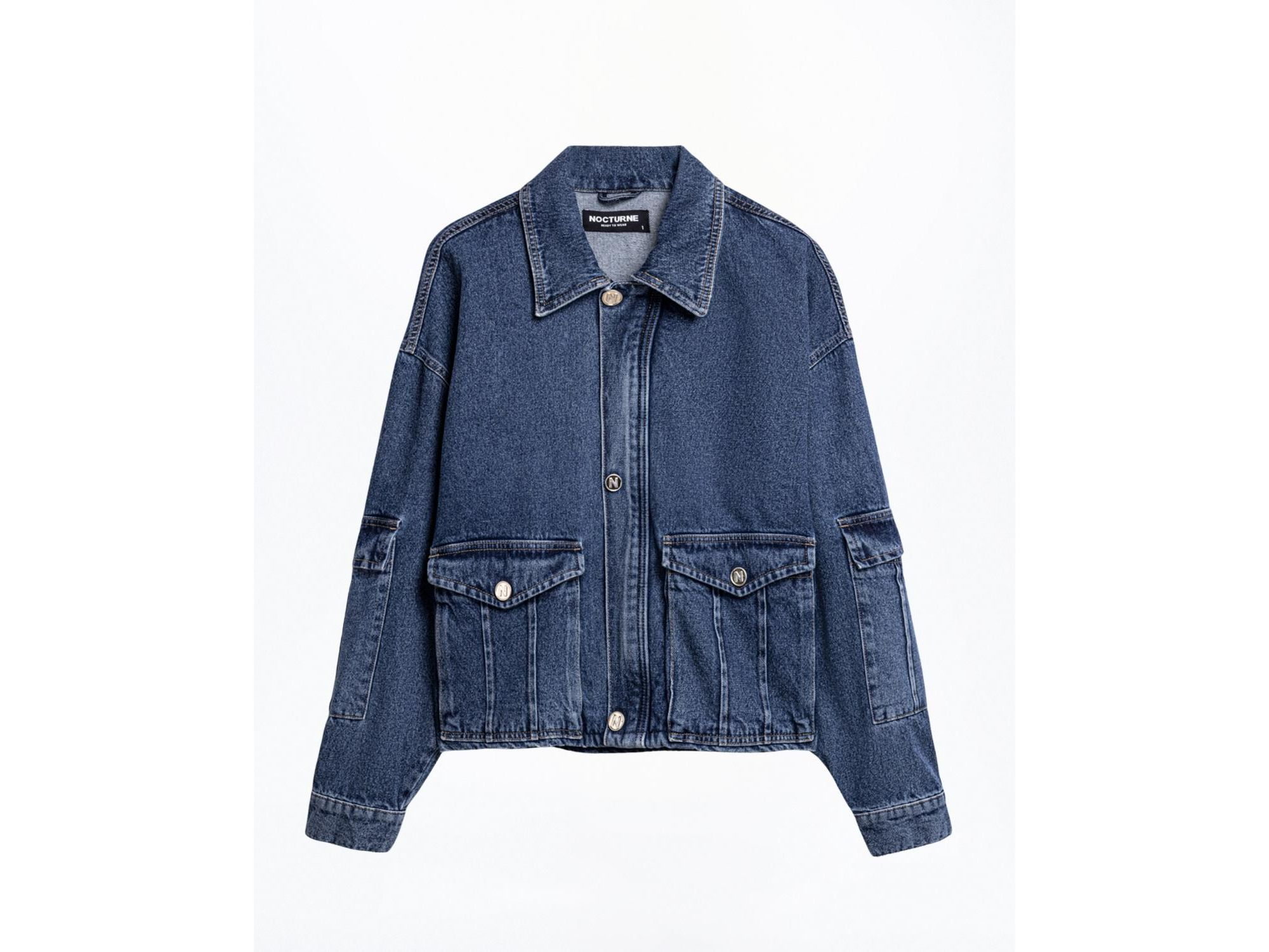 Multi Pocket Denim Jacket in Medium Blue — Image 8