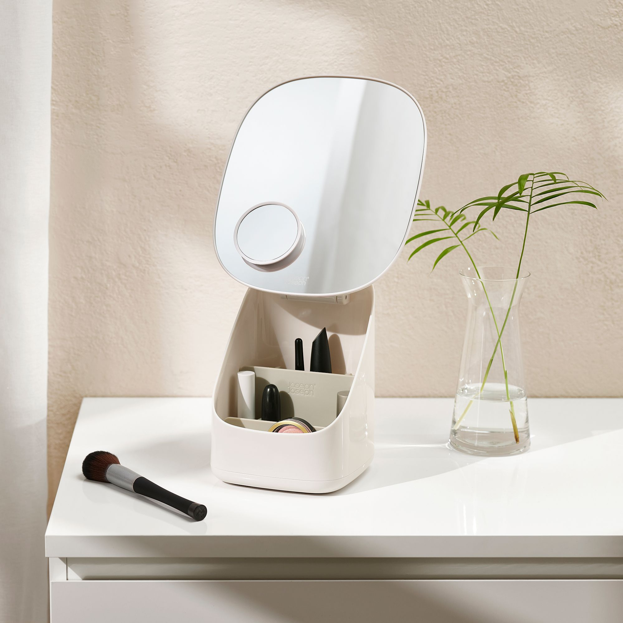 Viva Pedestal Mirror with Cosmetic Storage, Shell — Image 3