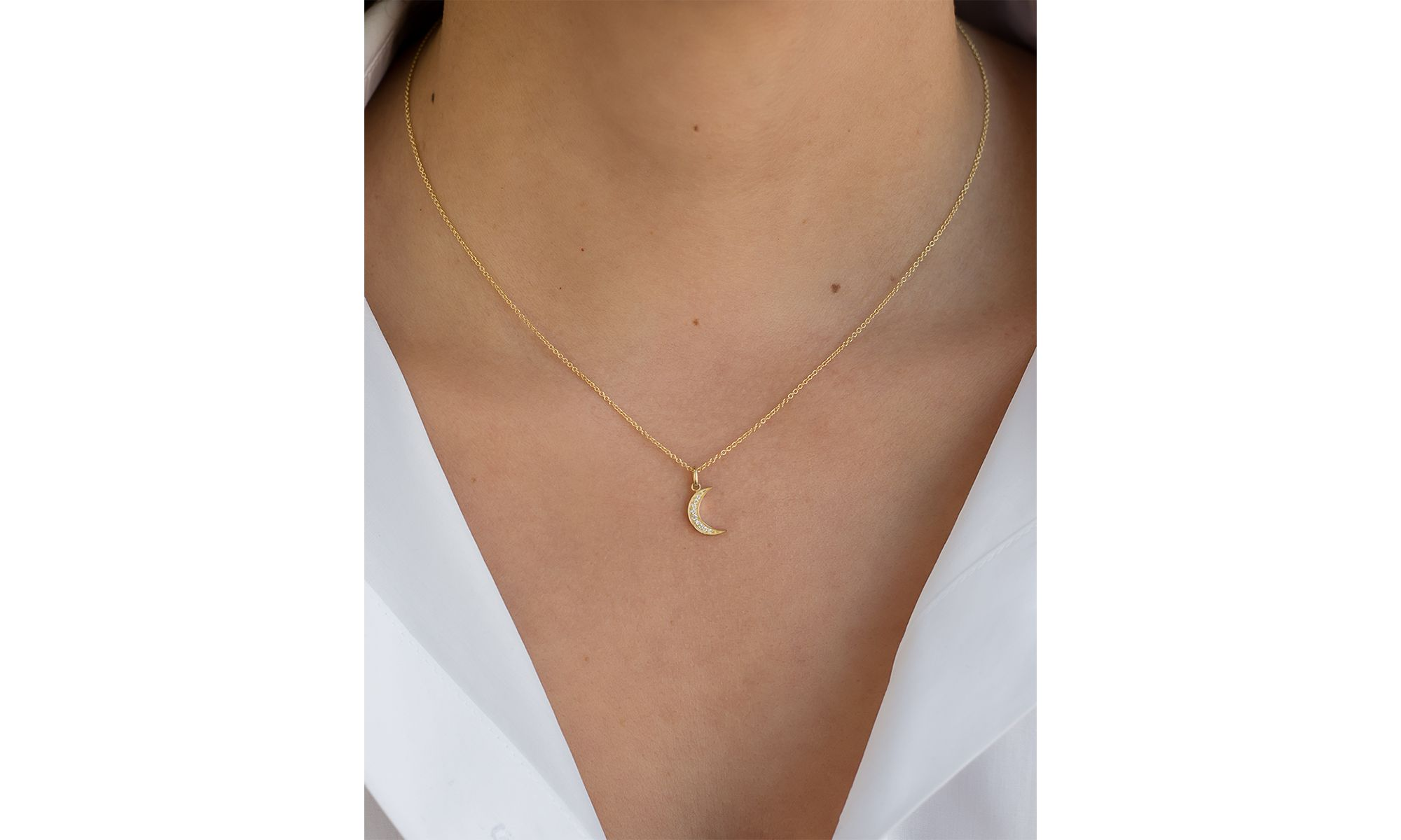 14K Yellow Gold Diamond Moon Charm Pendant — Image 3