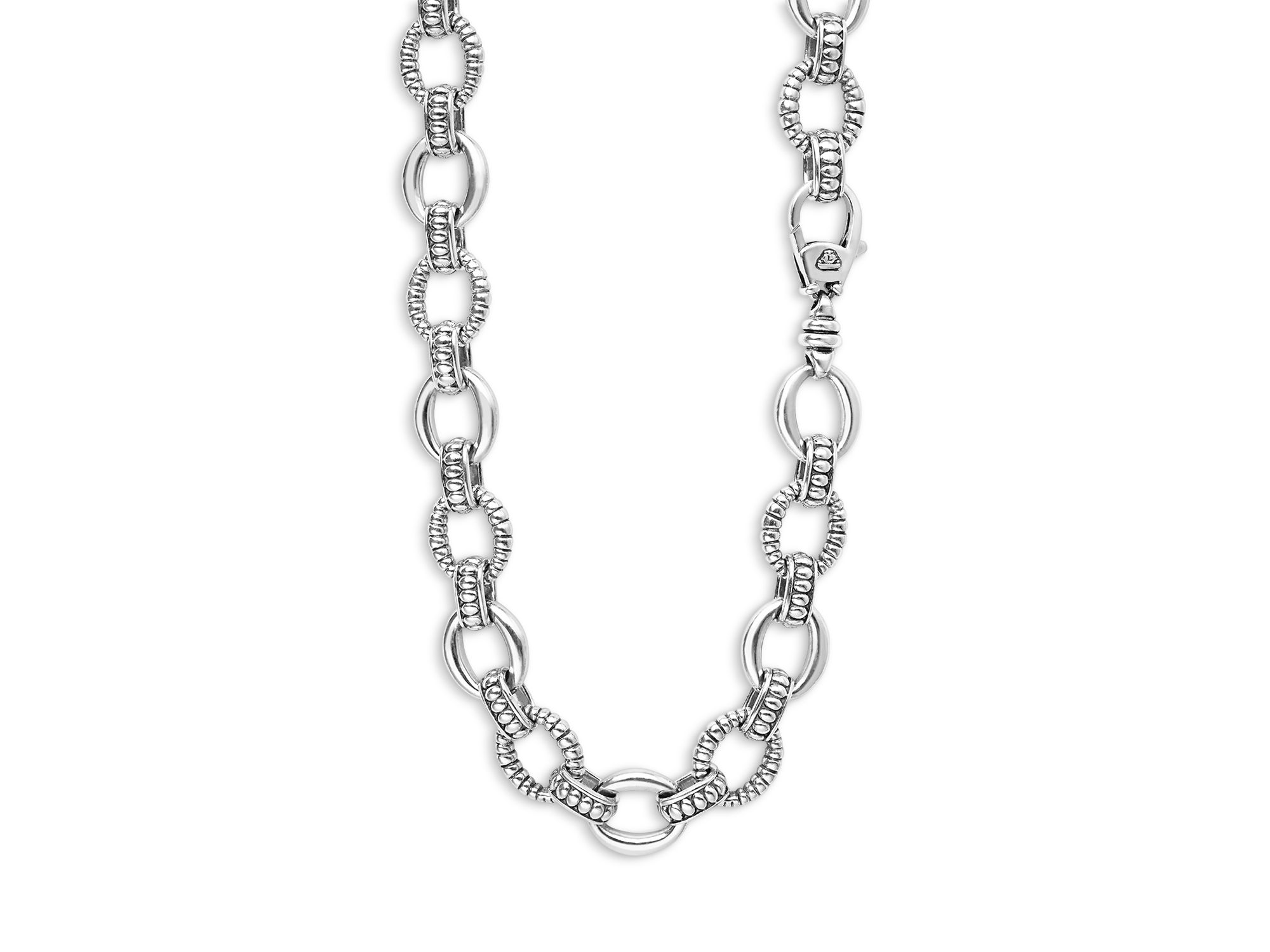 Sterling Signature Caviar Oval Fluted Link Necklace, 18" — Image 4