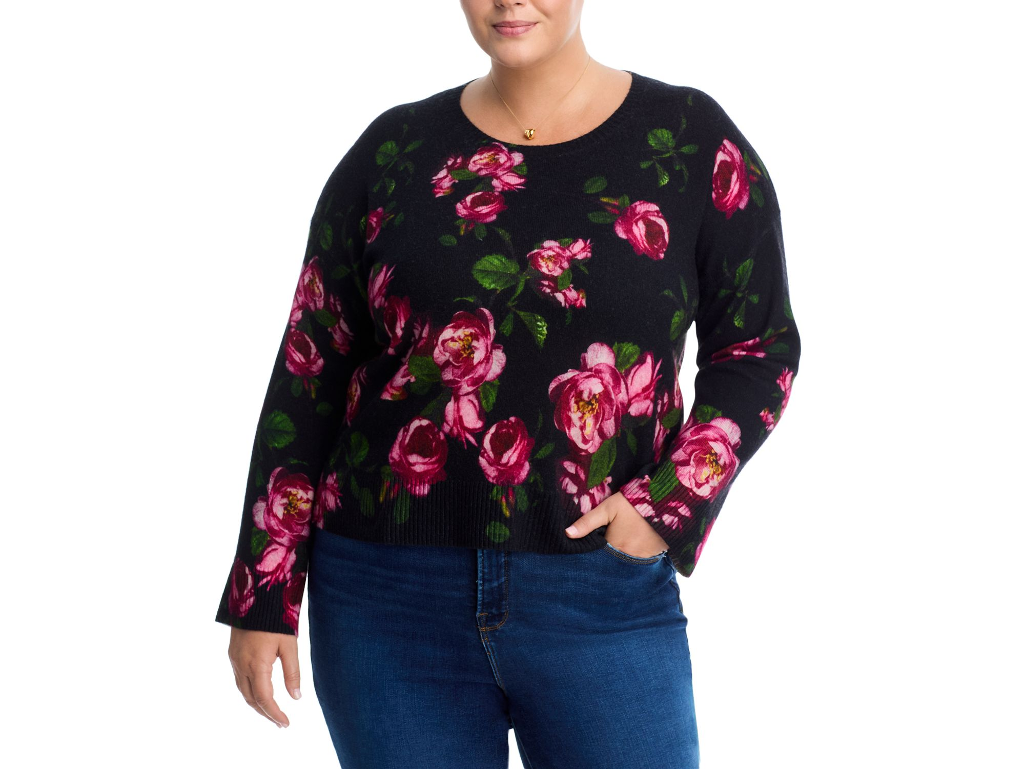 100% Cashmere Peony Printed Crewneck Sweater - Exclusive — Image 5