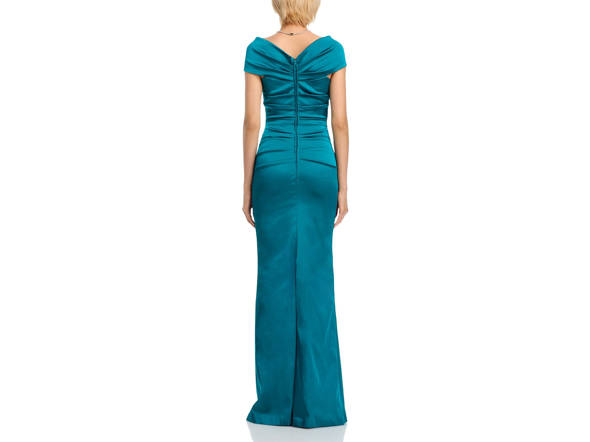 Off-the-Shoulder Ruched Satin Gown — Image 4