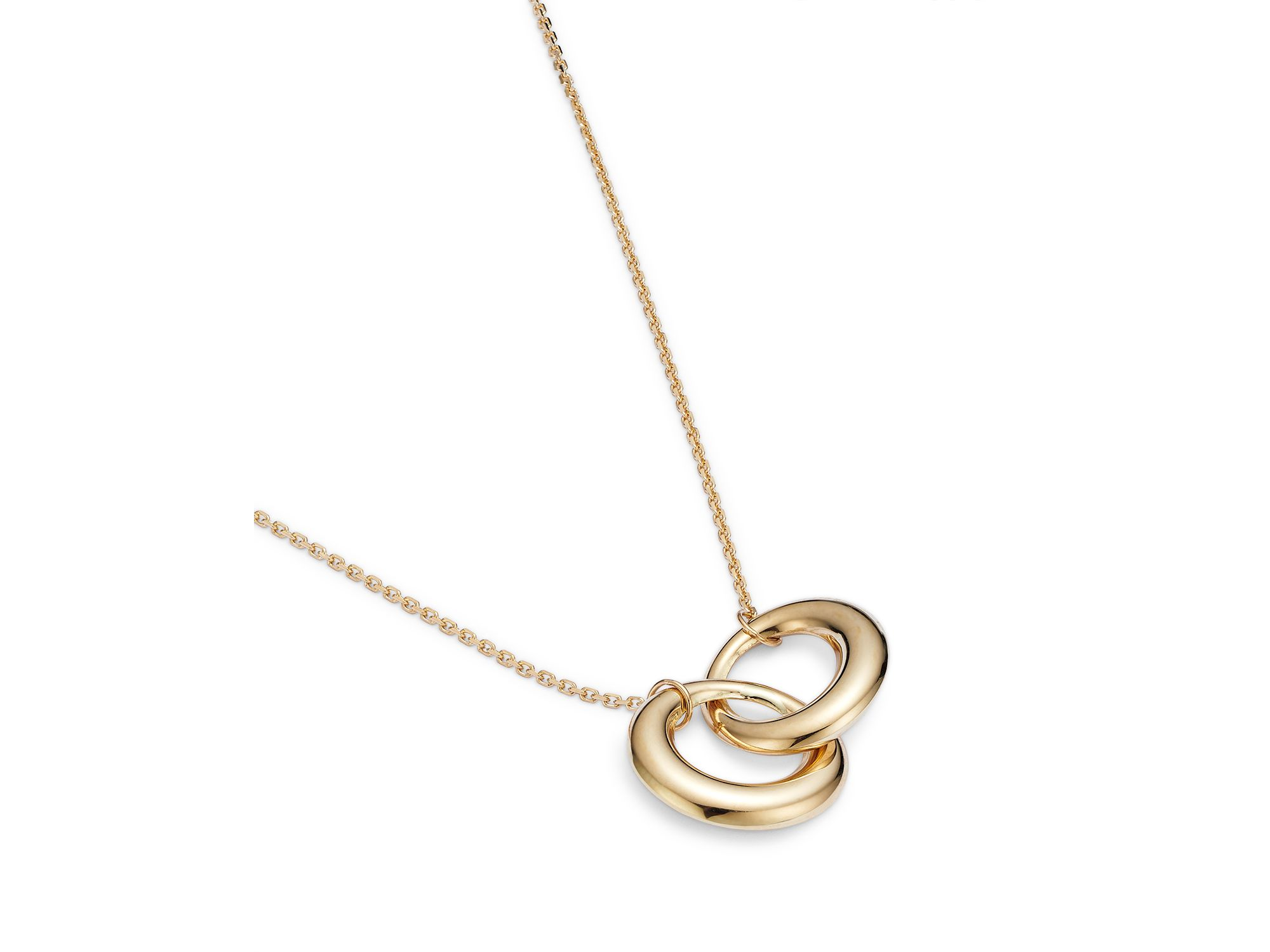 14K Yellow Gold Double Interlocked Circle Chain Necklace, 17" — Image 3