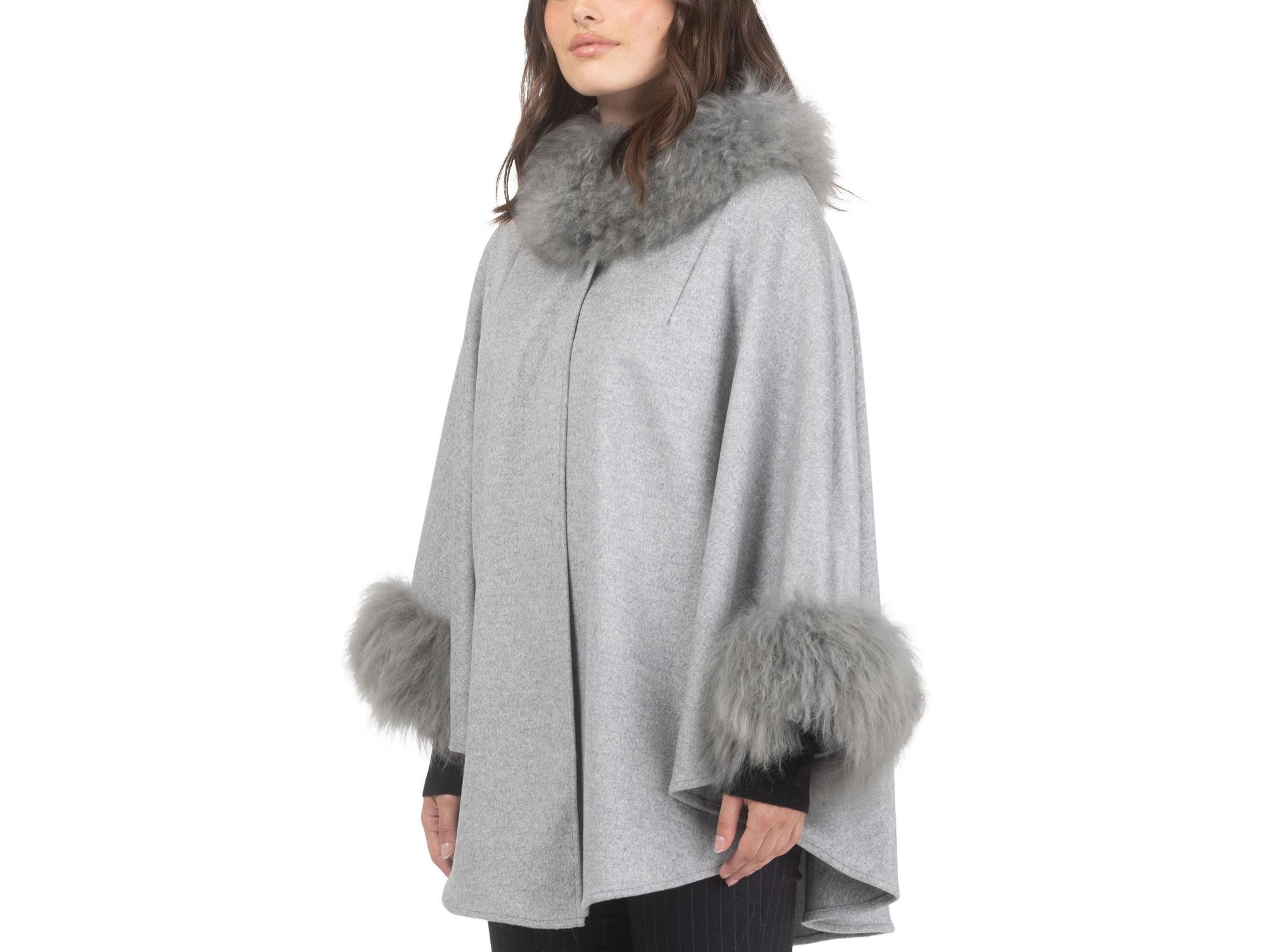 Cashmere & Wool Cape With Lamb Trim — Image 3
