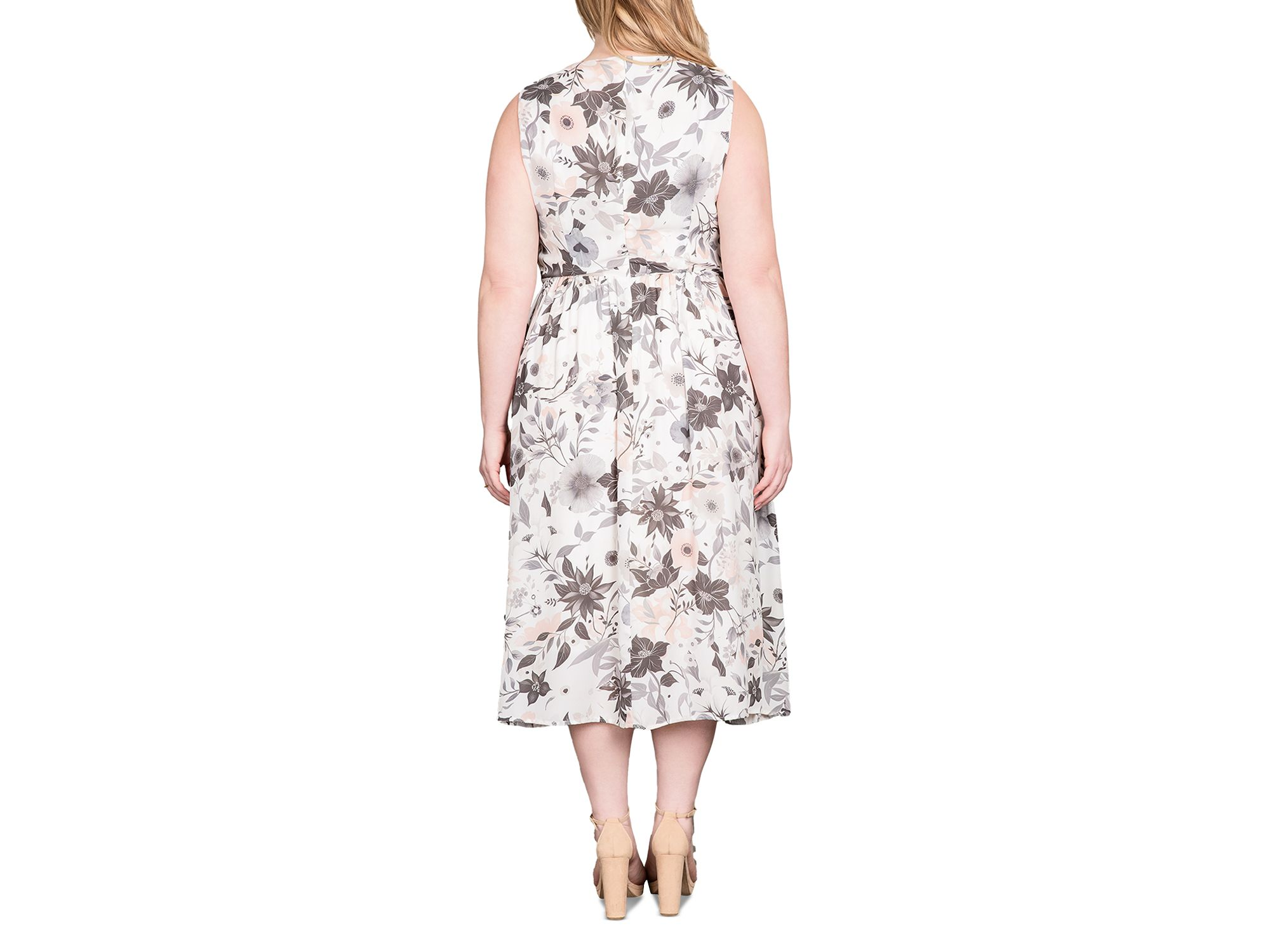 Sleeveless V Neck A Line Midi Dress — Image 3