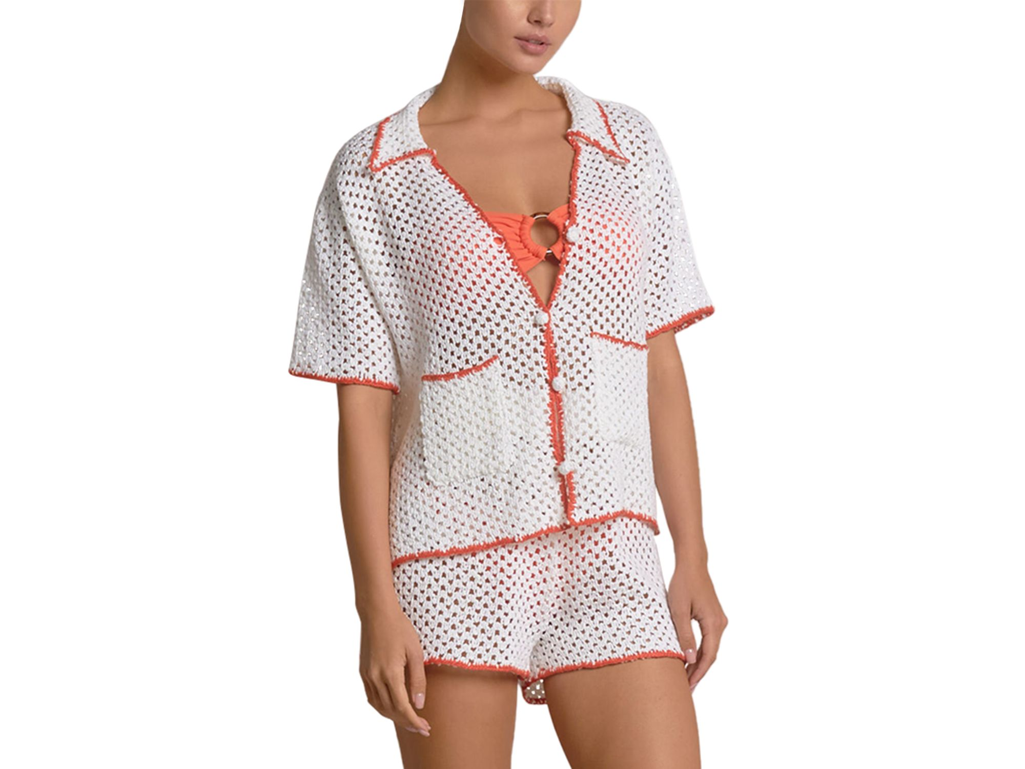 Contrast Button Front Swim Cover Up Shirt — Image 4
