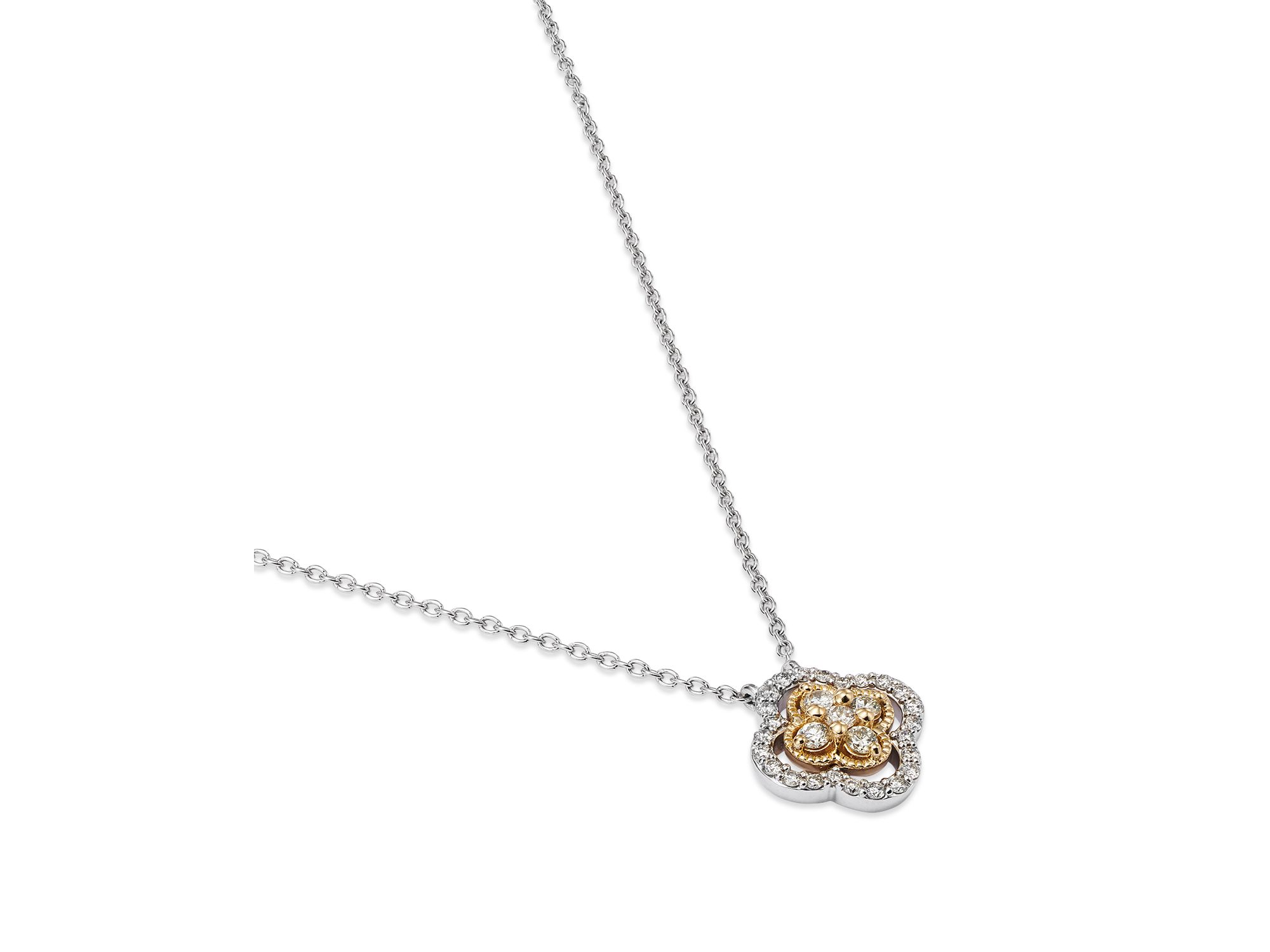 Diamond Clover Cluster Pendant Necklace in 14K Yellow Gold and White Gold, 0.30 tcw — Image 3
