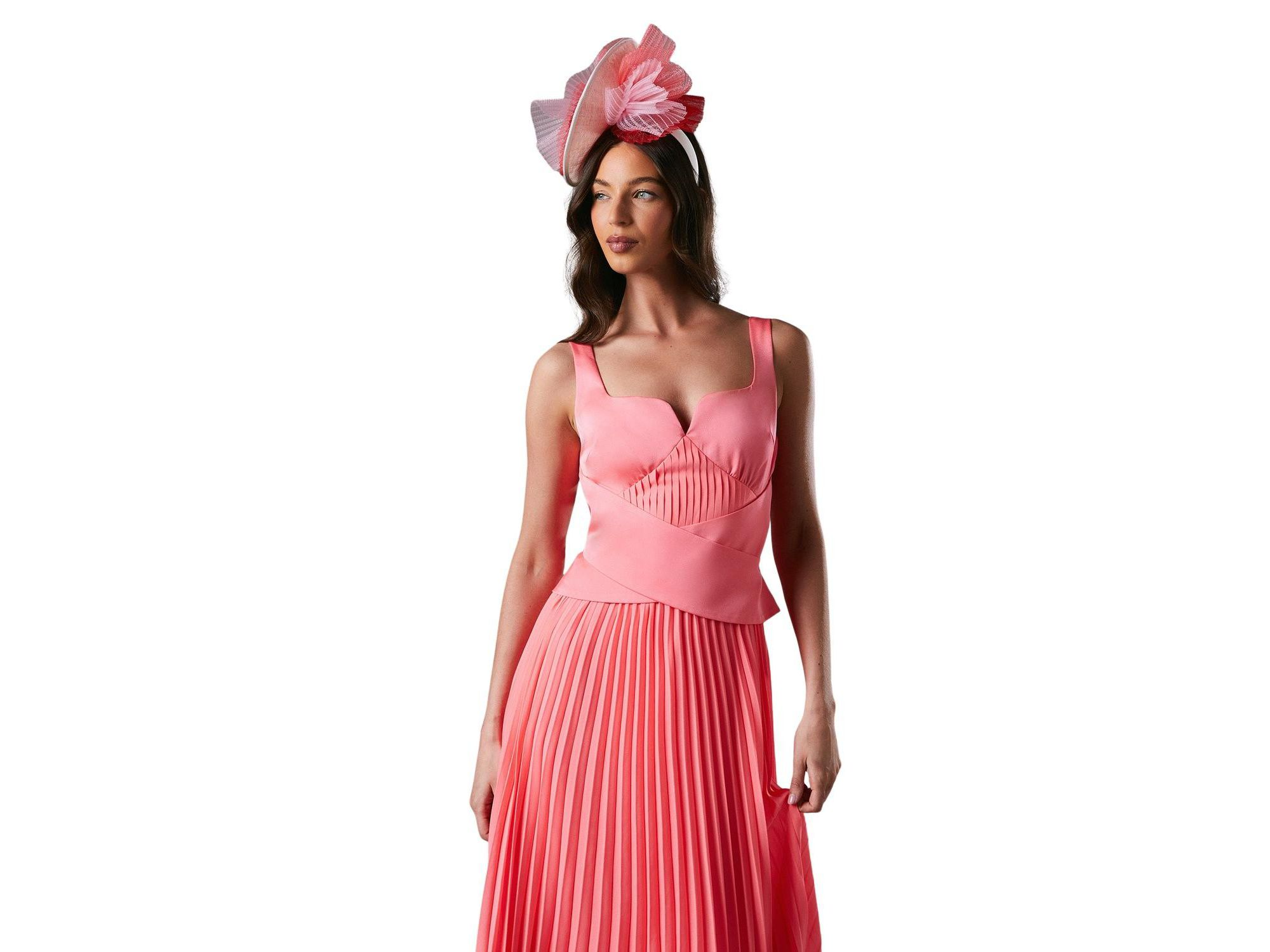 Peplum Cross Detail Pleated Midi Dress — Image 3