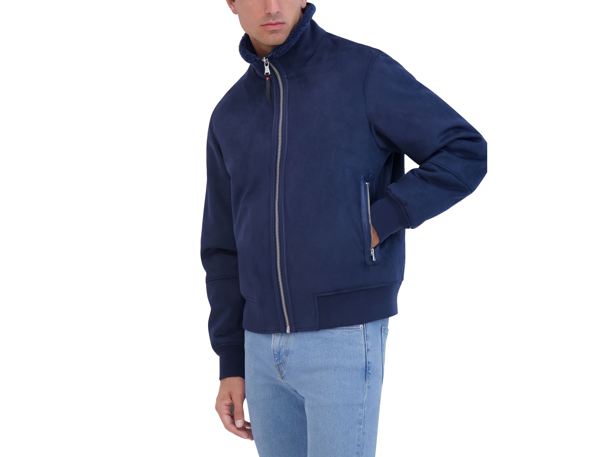 Faux Suede Stand Collar Zip Jacket — Image 3