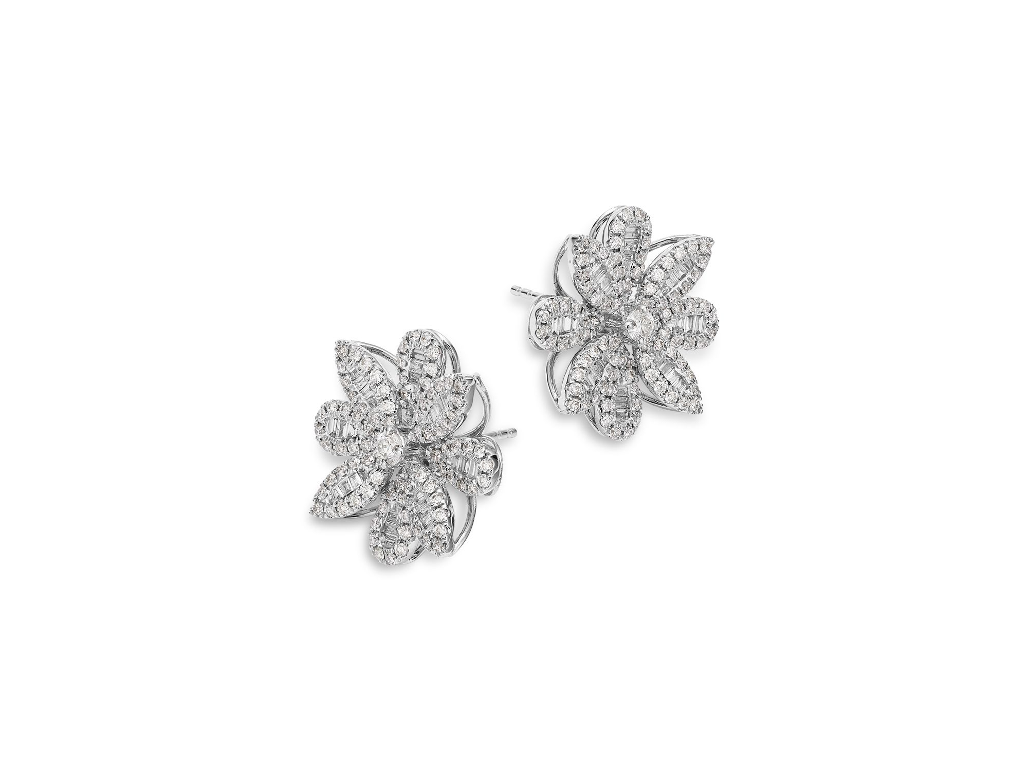Diamond Flower Stud Earrings in 14K White Gold, 1.39 tcw — Image 3