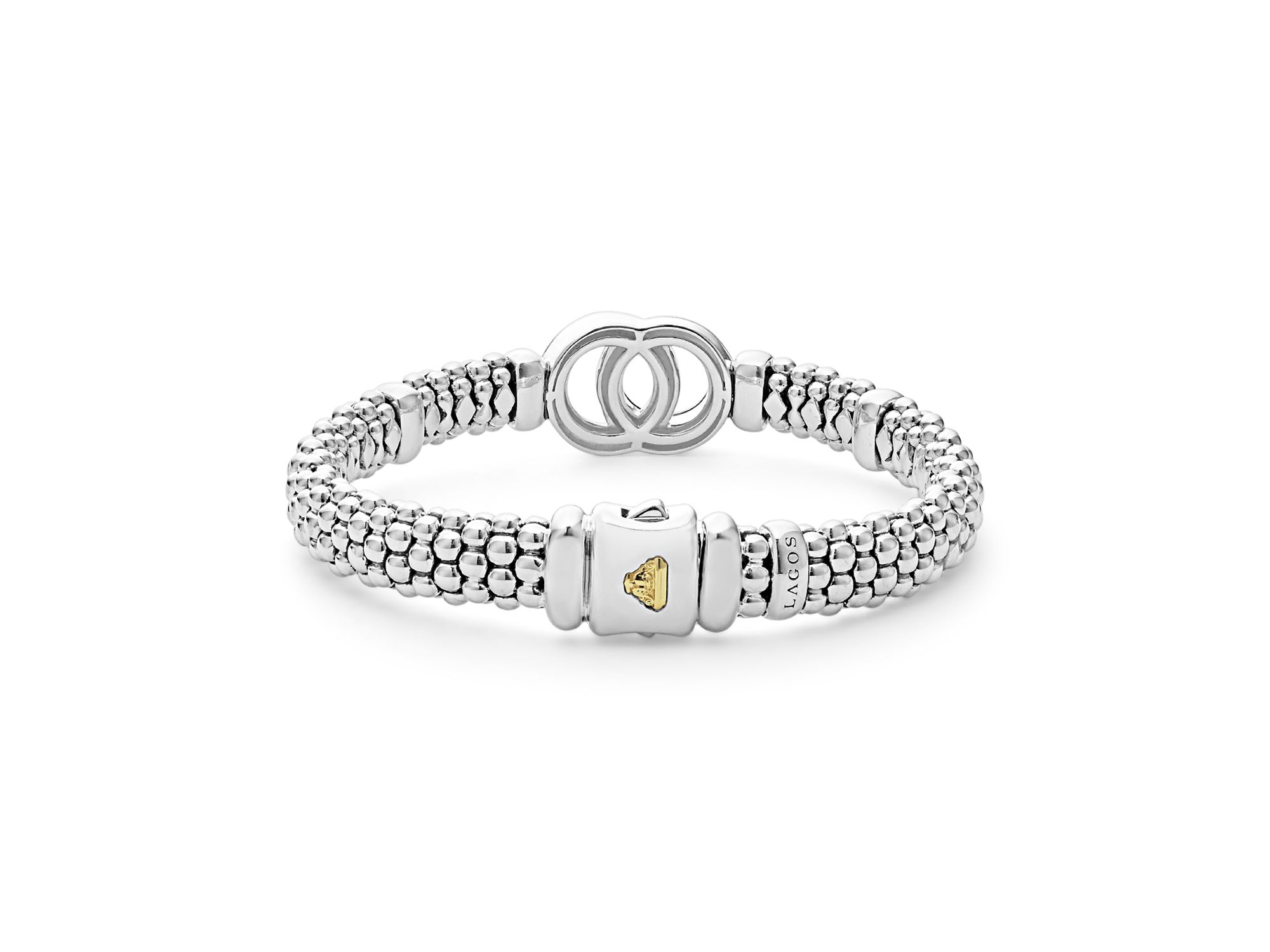18K Yellow Gold & Sterling Silver Signature Caviar Interlocking Circle Beaded Bracelet — Image 5