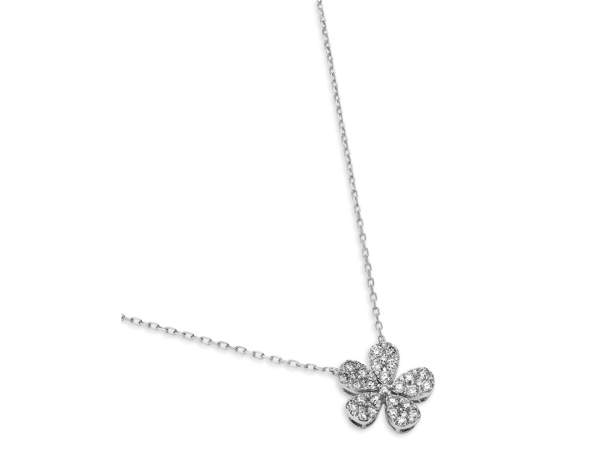 Diamond Pavé Flower Pendant Necklace in 14K White Gold, 0.75 tcw — Image 3