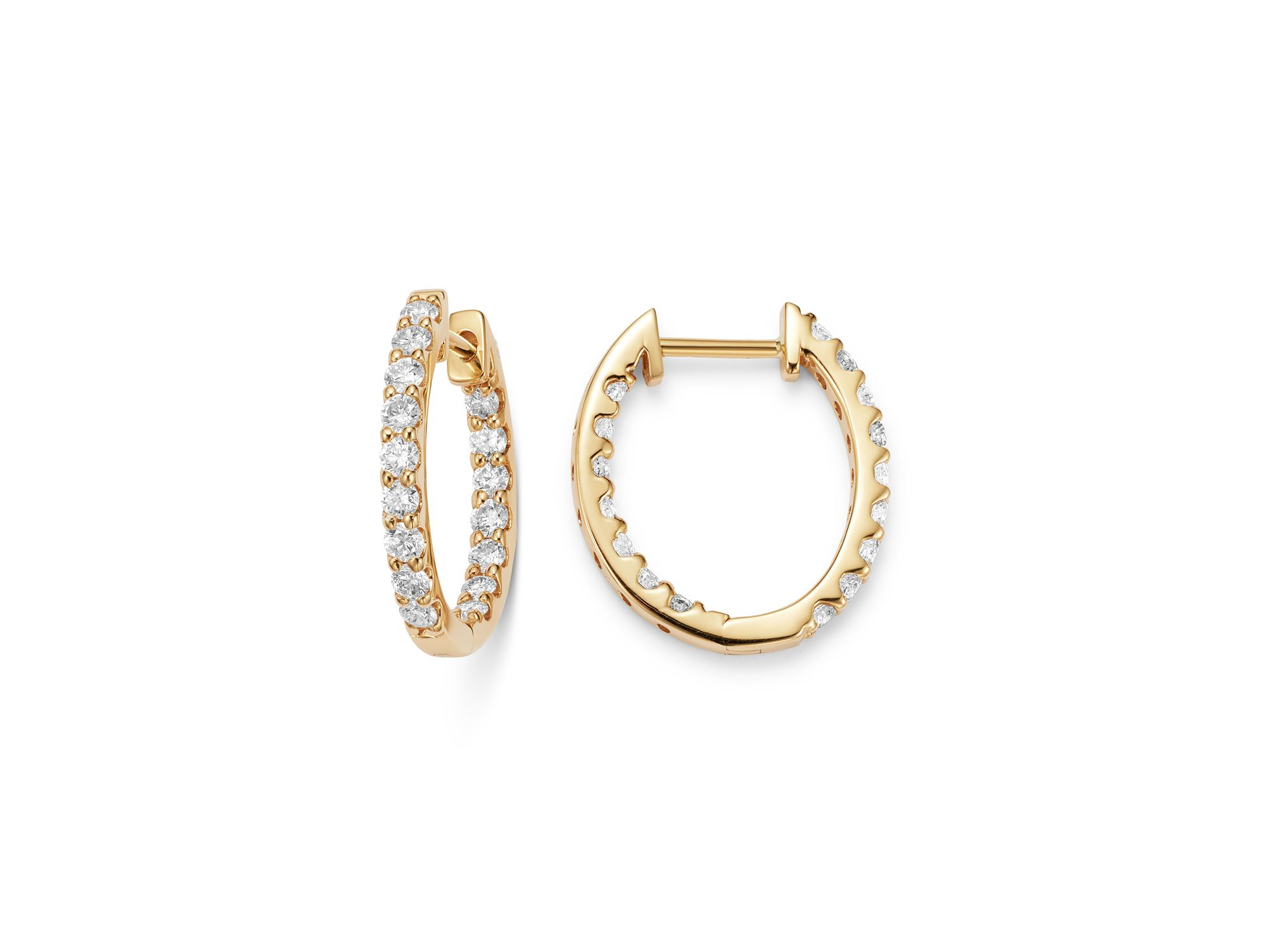 Diamond Inside-Out Oval Hoop Earrings in 14K Yellow Gold, 1.0 tcw — Image 4