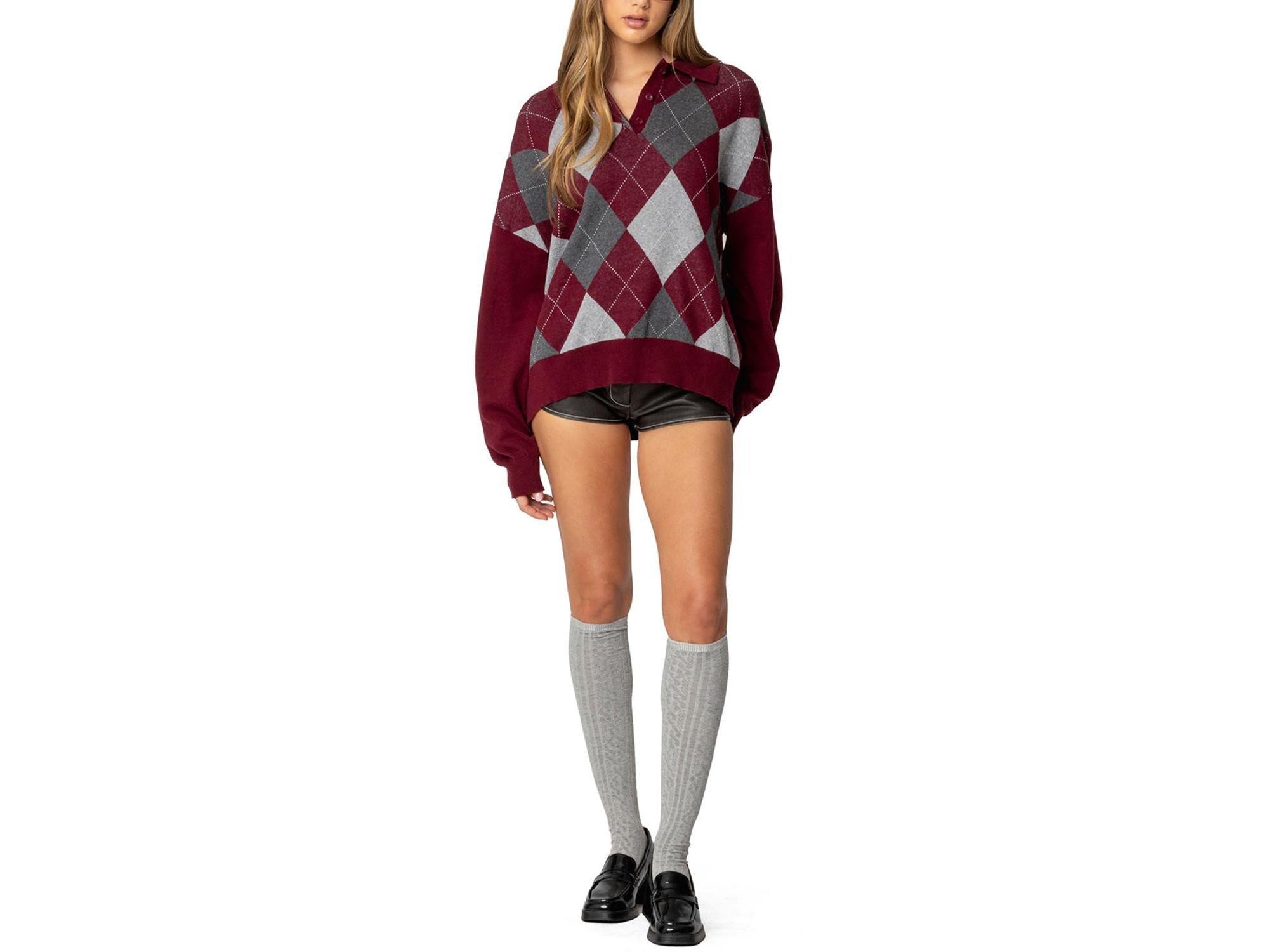 Argyle Oversized Polo Sweater — Image 3