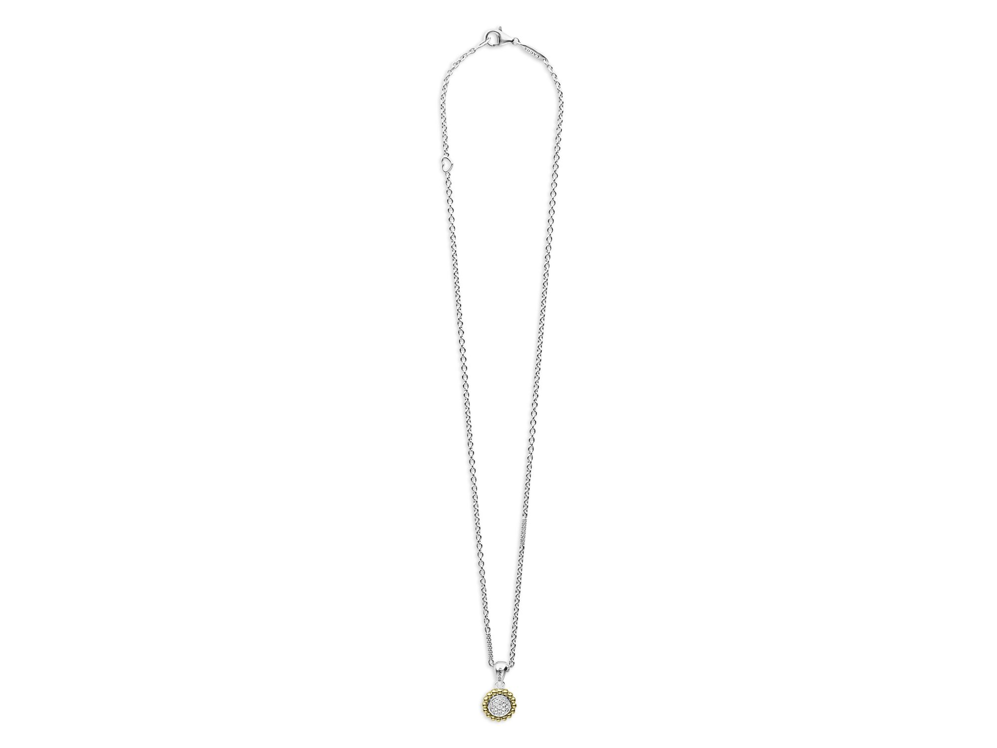 18K Yellow Gold & Sterling Diamond Cluster Bead Frame Pendant Necklace, 16-18" — Image 4
