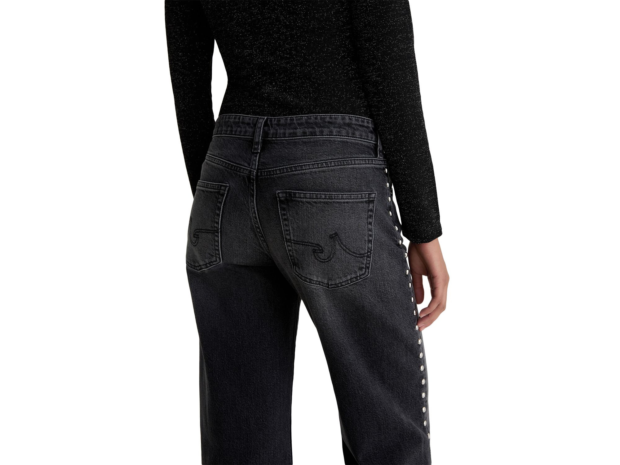 Adria Studded Low Rise Wide Leg Jeans in Immensity — Image 3