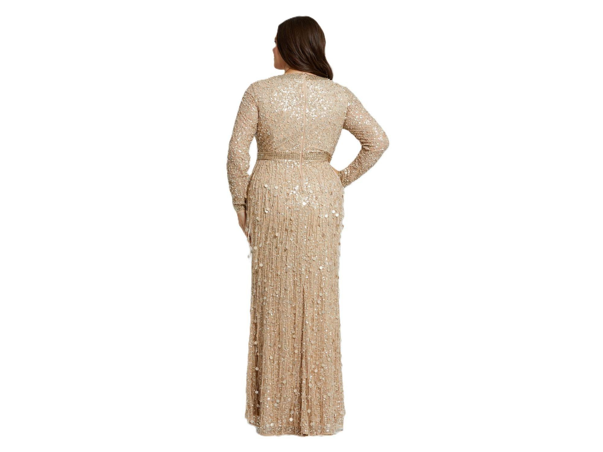 Plus Embellished Fringe Long Sleeve Gown — Image 3