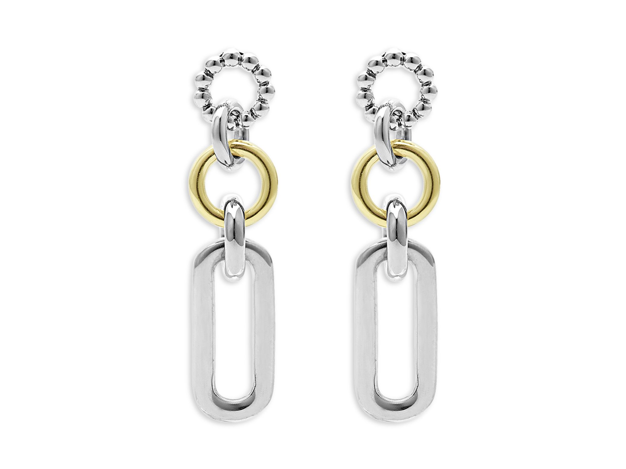 18K Yellow & Sterling Silver Signature Caviar Link Drop Earrings — Image 4
