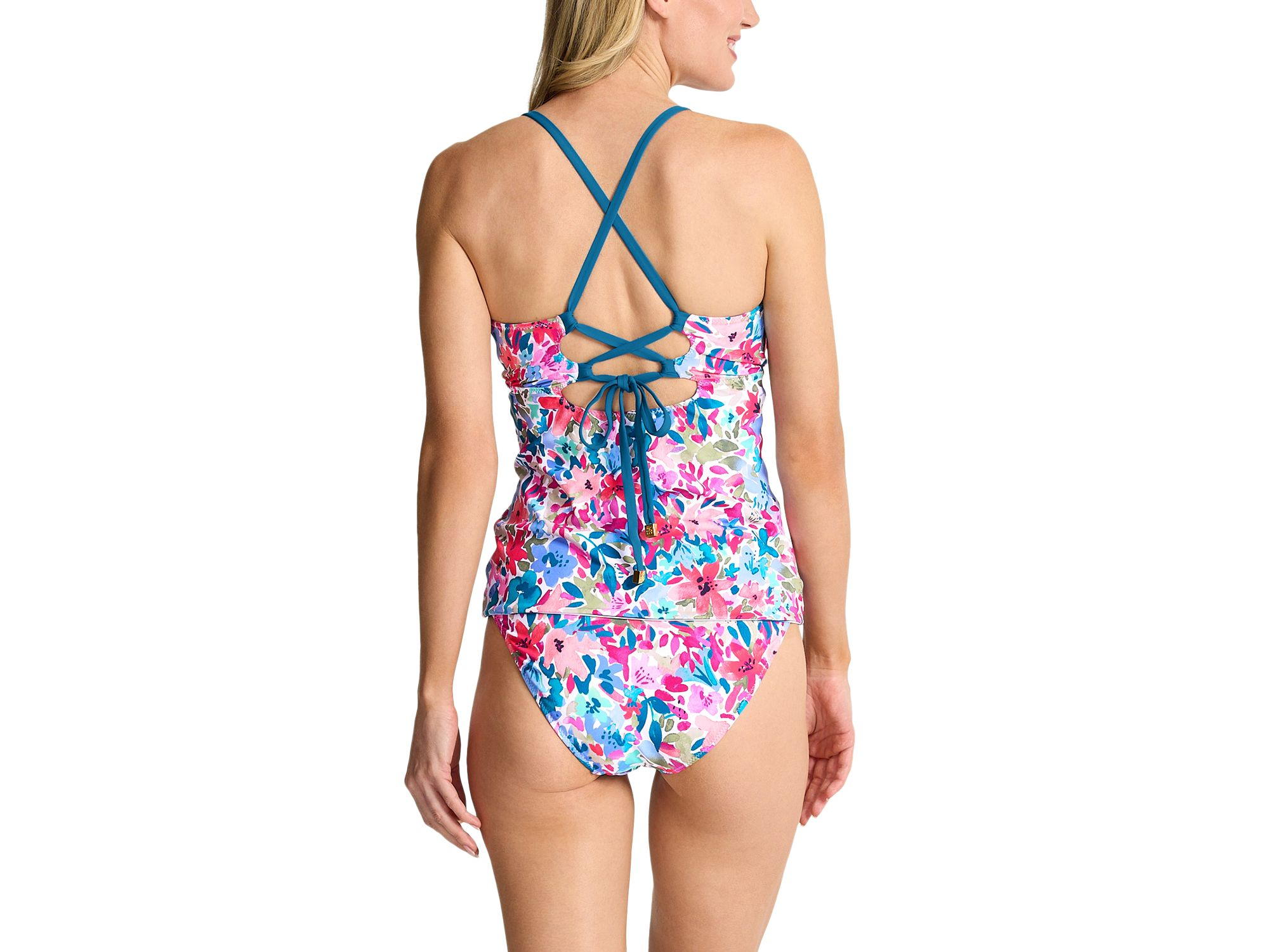 Watercolor Floral Reversible Tankini Top & Watercolor Floral Reversible Hipster Bikini Bottom — Image 5