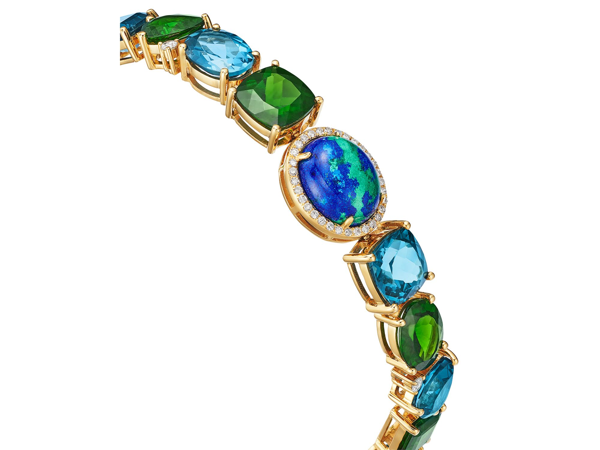 Multi-Gemstone & Diamond Link Bracelet in 14K Yellow Gold — Image 3