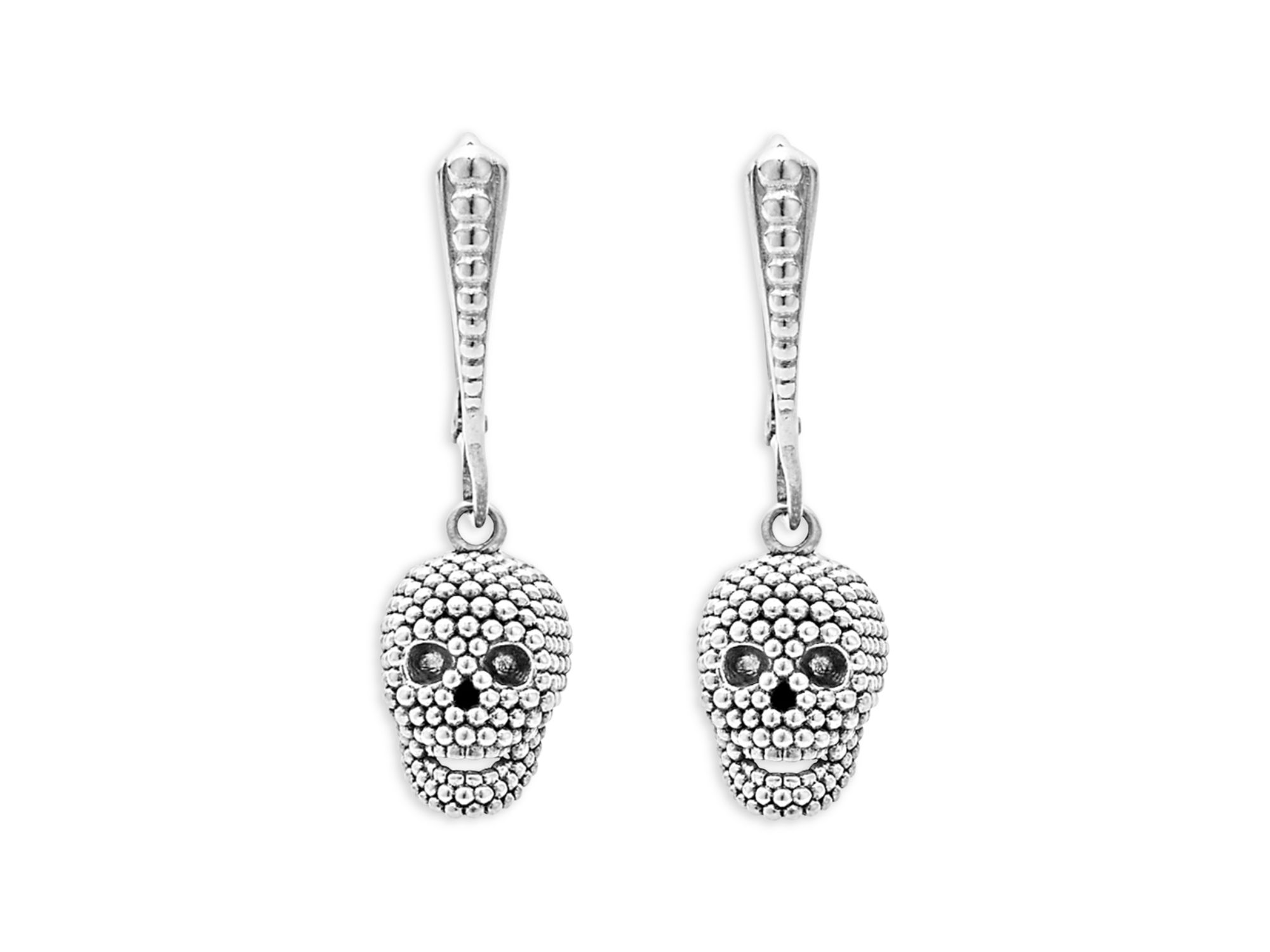 Sterling Rare Wonders Caviar Bead Skull Drop Earrings — Image 3