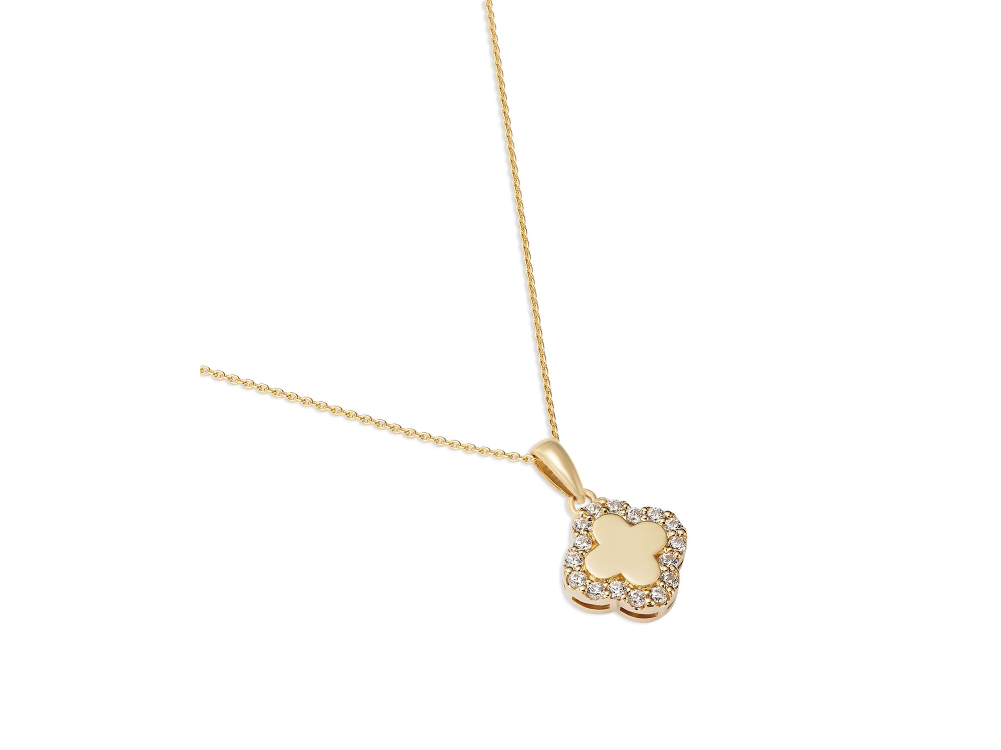 Diamond Clover Pendant Necklace in 14K Yellow Gold, 0.15 tcw — Image 3