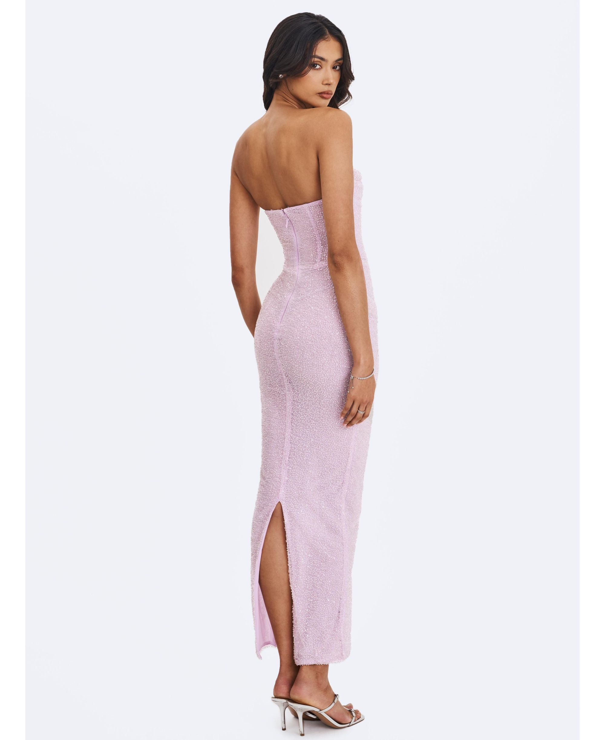 Raylee Beaded Mesh Strapless Sheath Maxi Dress — Image 8