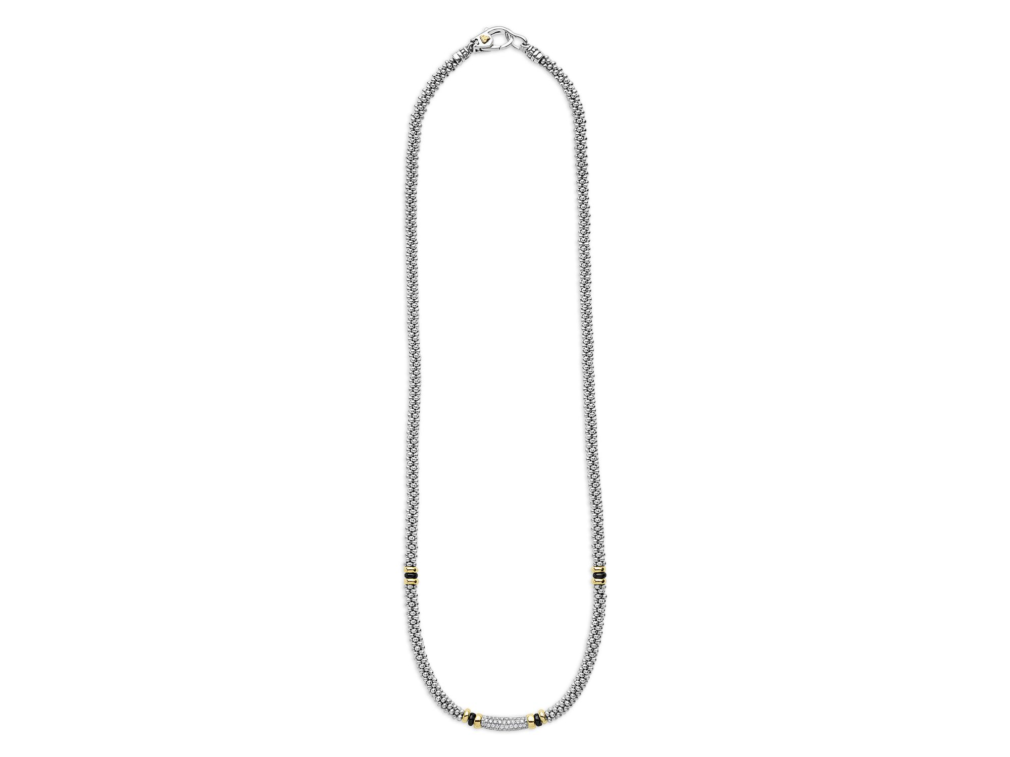 18K Yellow Gold & Sterling Black Caviar Diamond & Black Ceramic Collar Necklace, 16" — Image 5