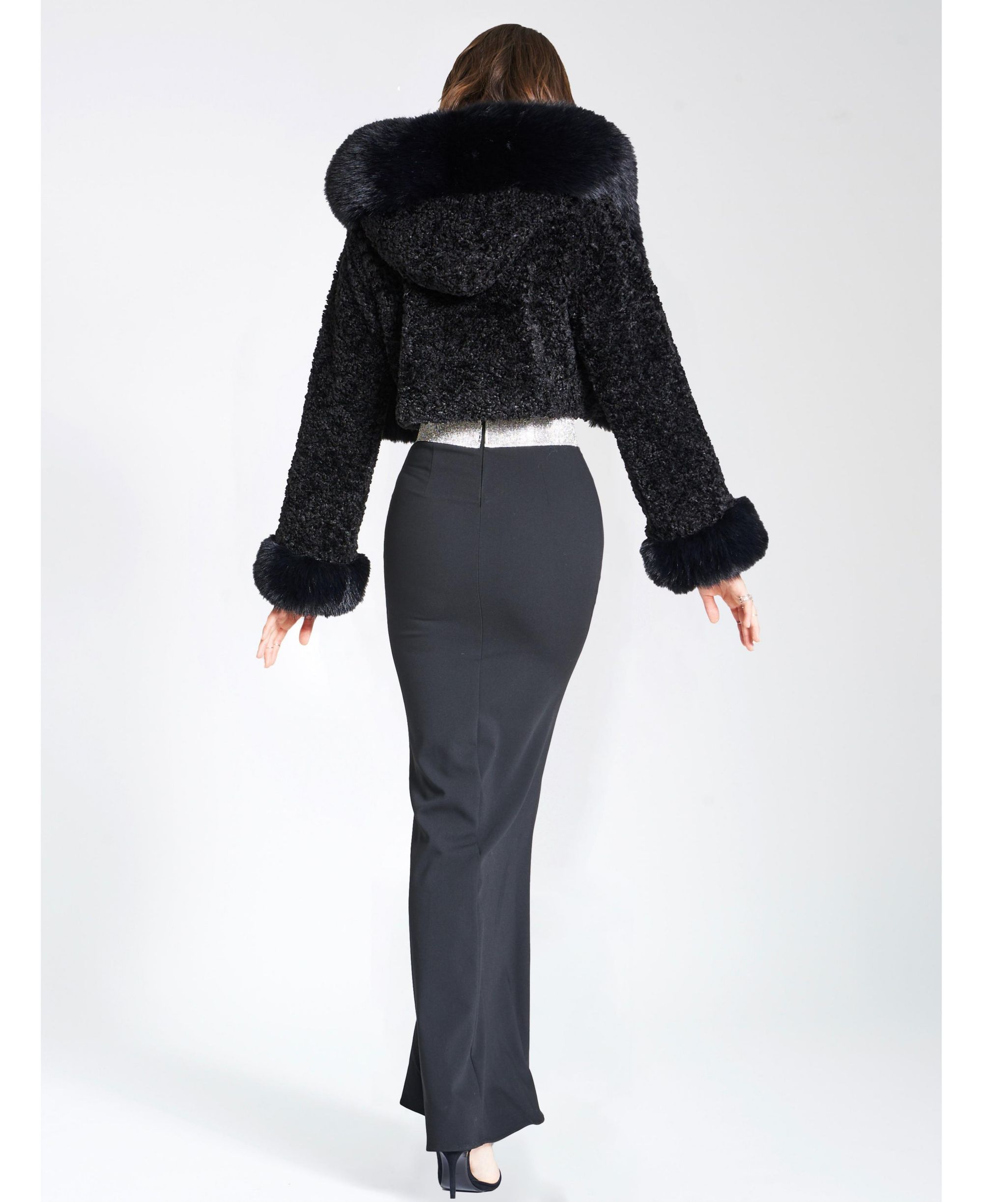Kali Faux Fur Cropped Jacket with Hood — Image 8