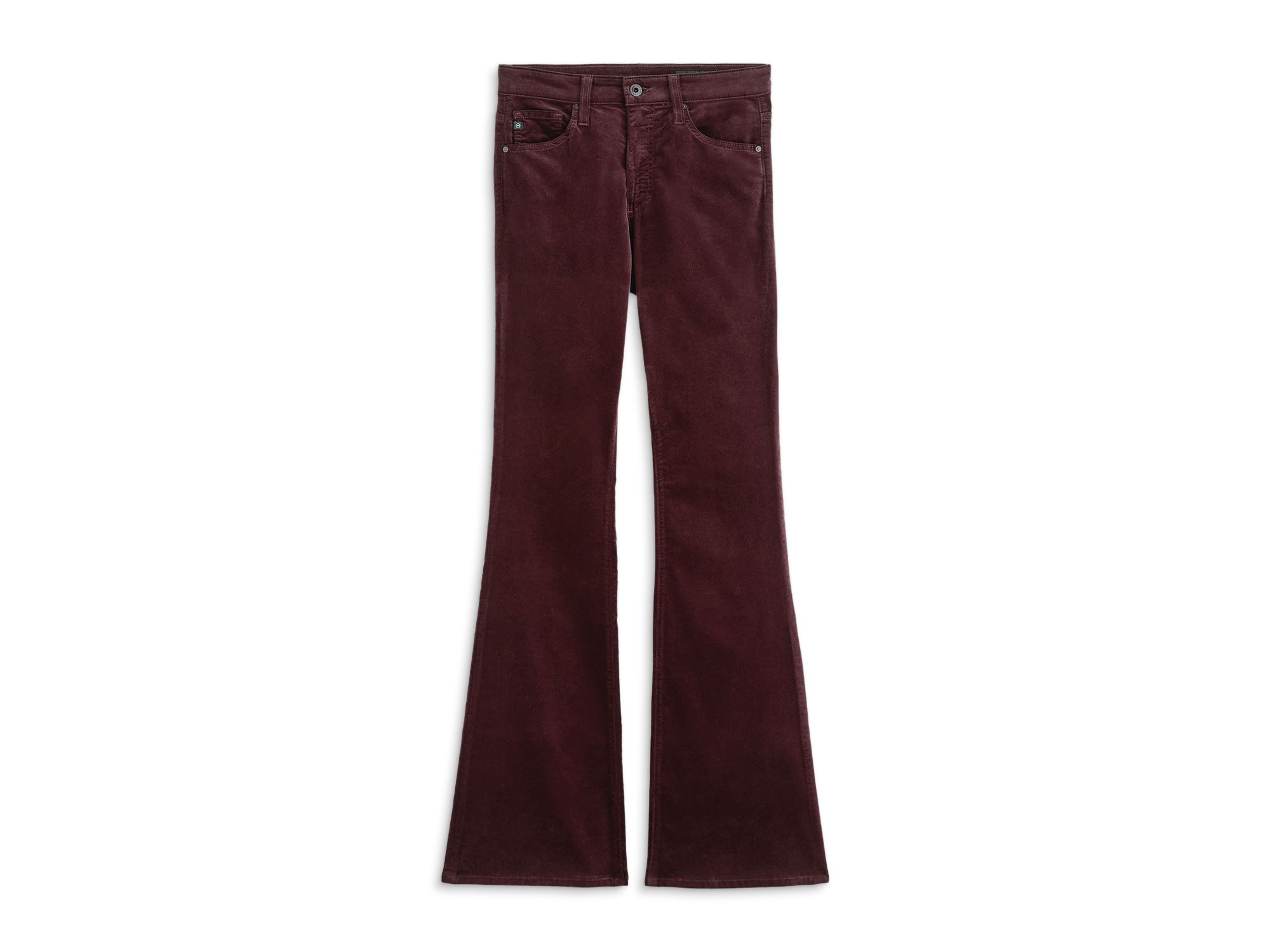 Farrah Mid Rise Velvet Bootcut Jeans in Winery — Image 5