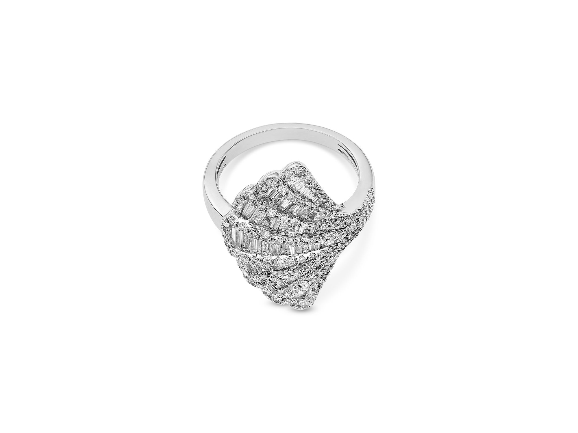 Diamond Round & Baguette Fan Ring in 14K White Gold, 1.50 tcw — Image 3
