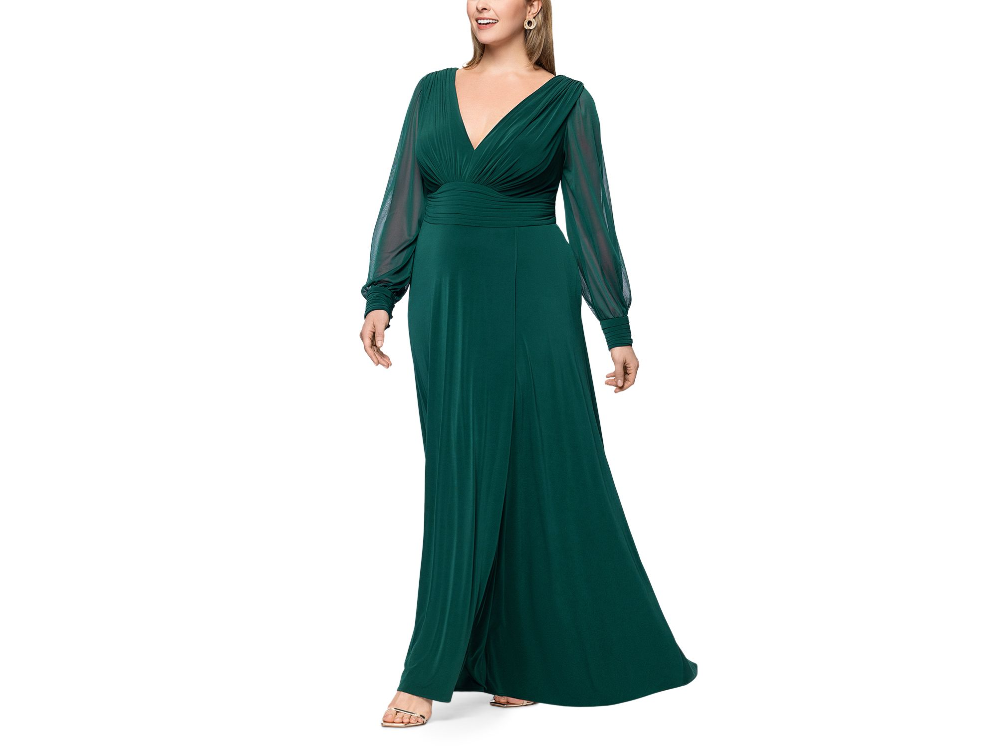 Plus Chiffon Long Sleeve V Neck Gown — Image 4