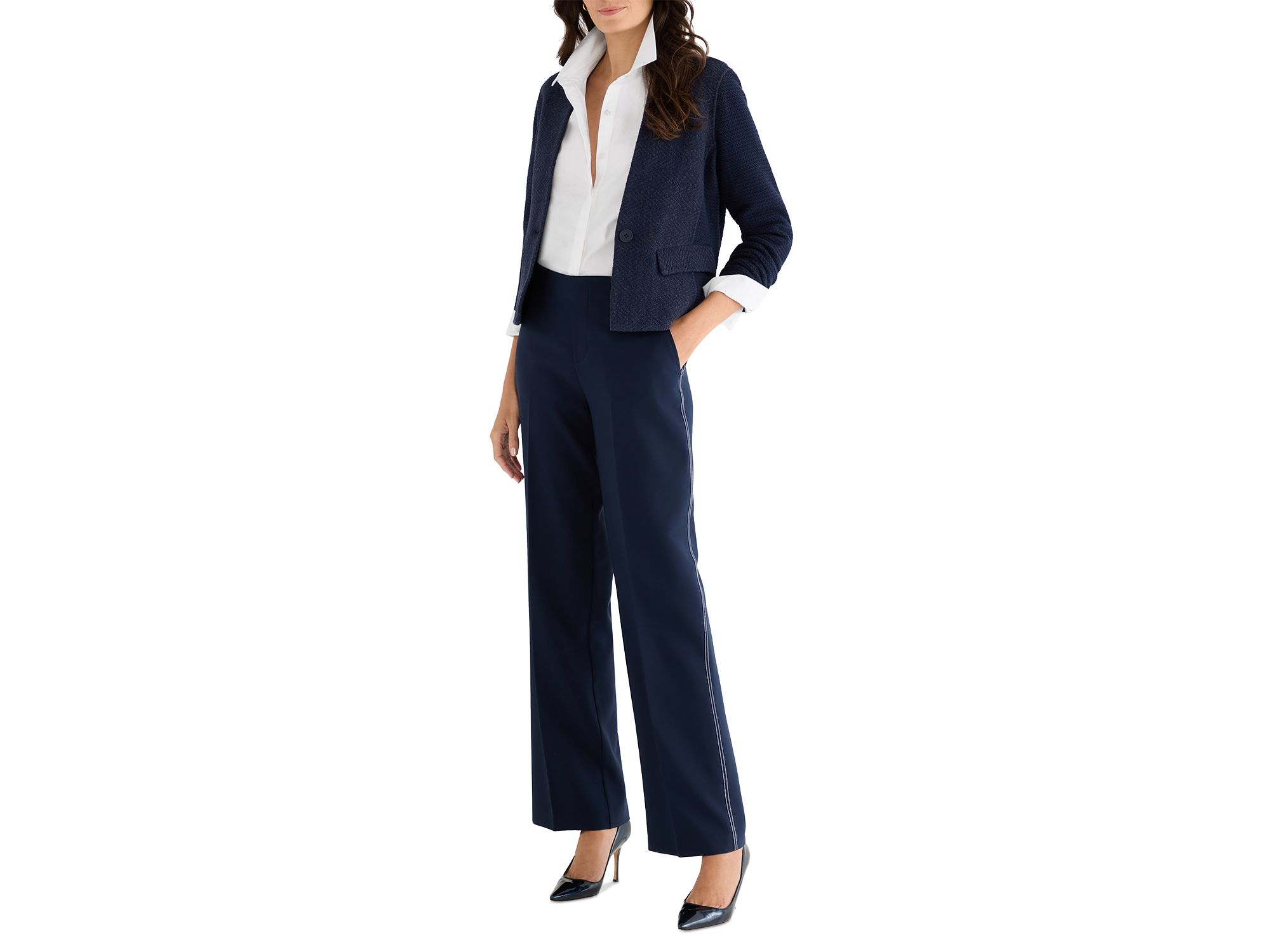 Weave Mix Collarless Knit Jacket — Image 4