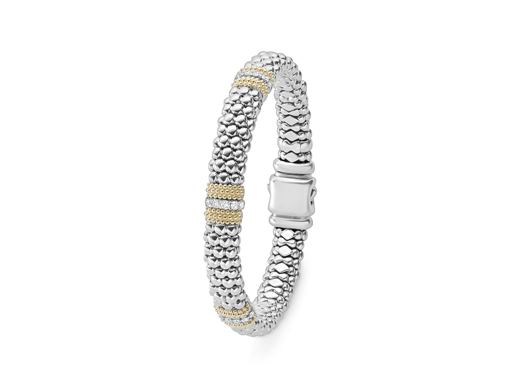 18K Gold & Sterling Silver Diamond Lux Three Station Bracelet, 9mm — Image 3