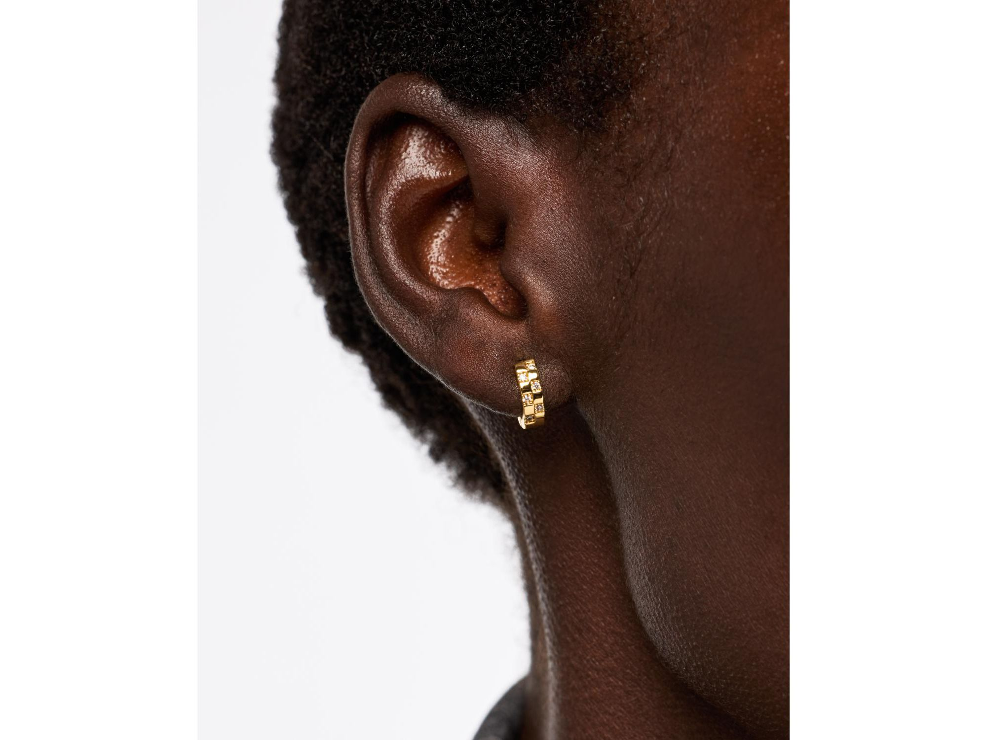 Brass and Cubic Zirconia Eden Mini Gold Huggie Earrings — Image 4