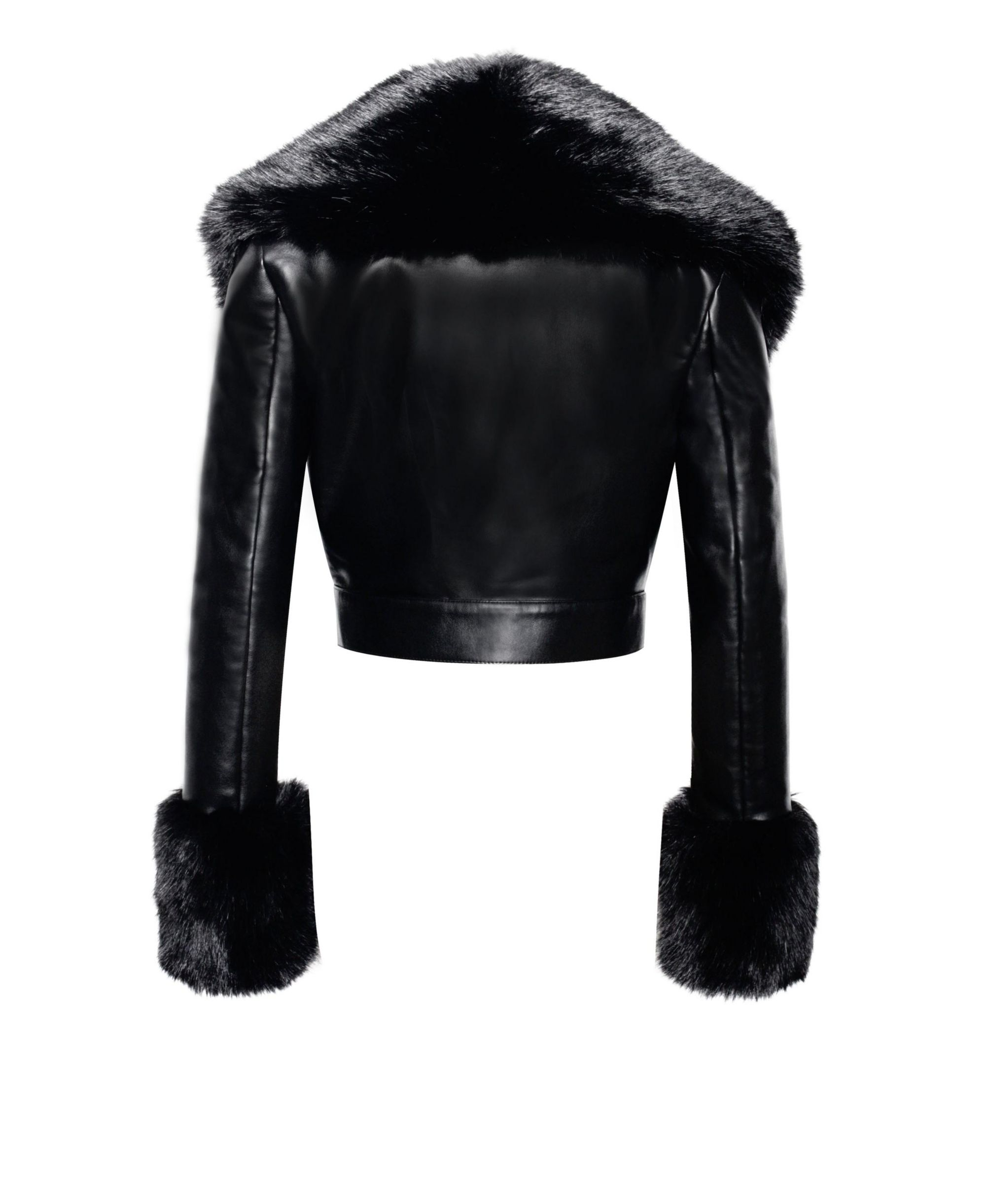 Ziah Cropped Faux Leather Jacket with Fur Collar — Image 8