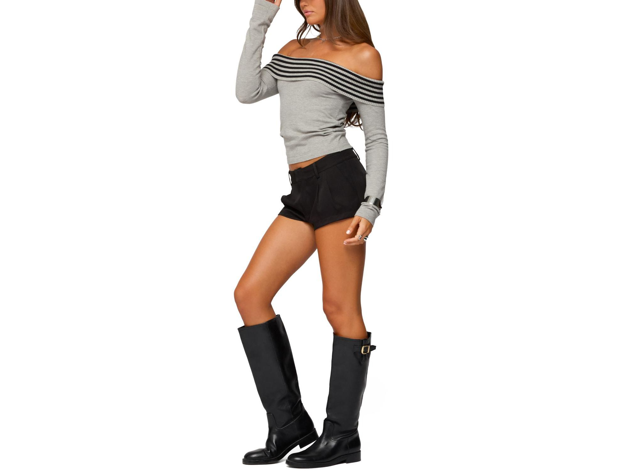 Leetal Stripey Foldover Knit Top — Image 5