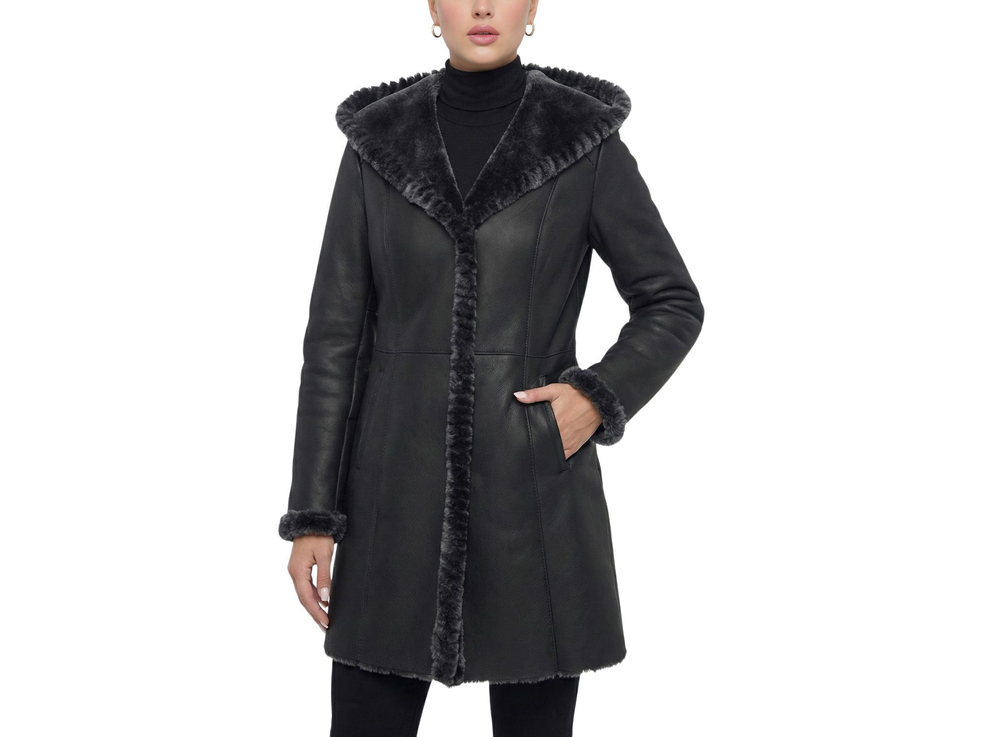Merino Shearling Lamb Parka with Whipstitch Trim — Image 4