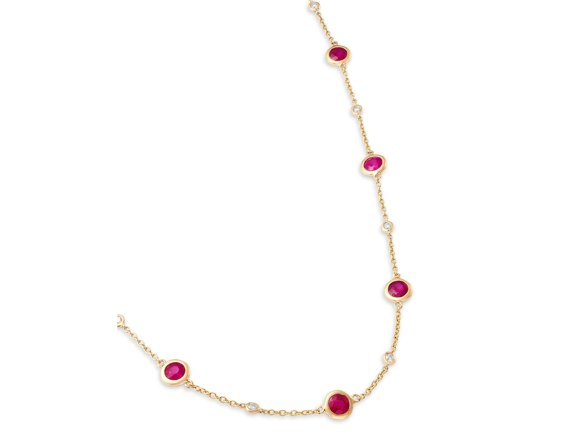 Ruby & Diamond Bezel Station Necklace in 14K Yellow Gold, 17" — Image 3