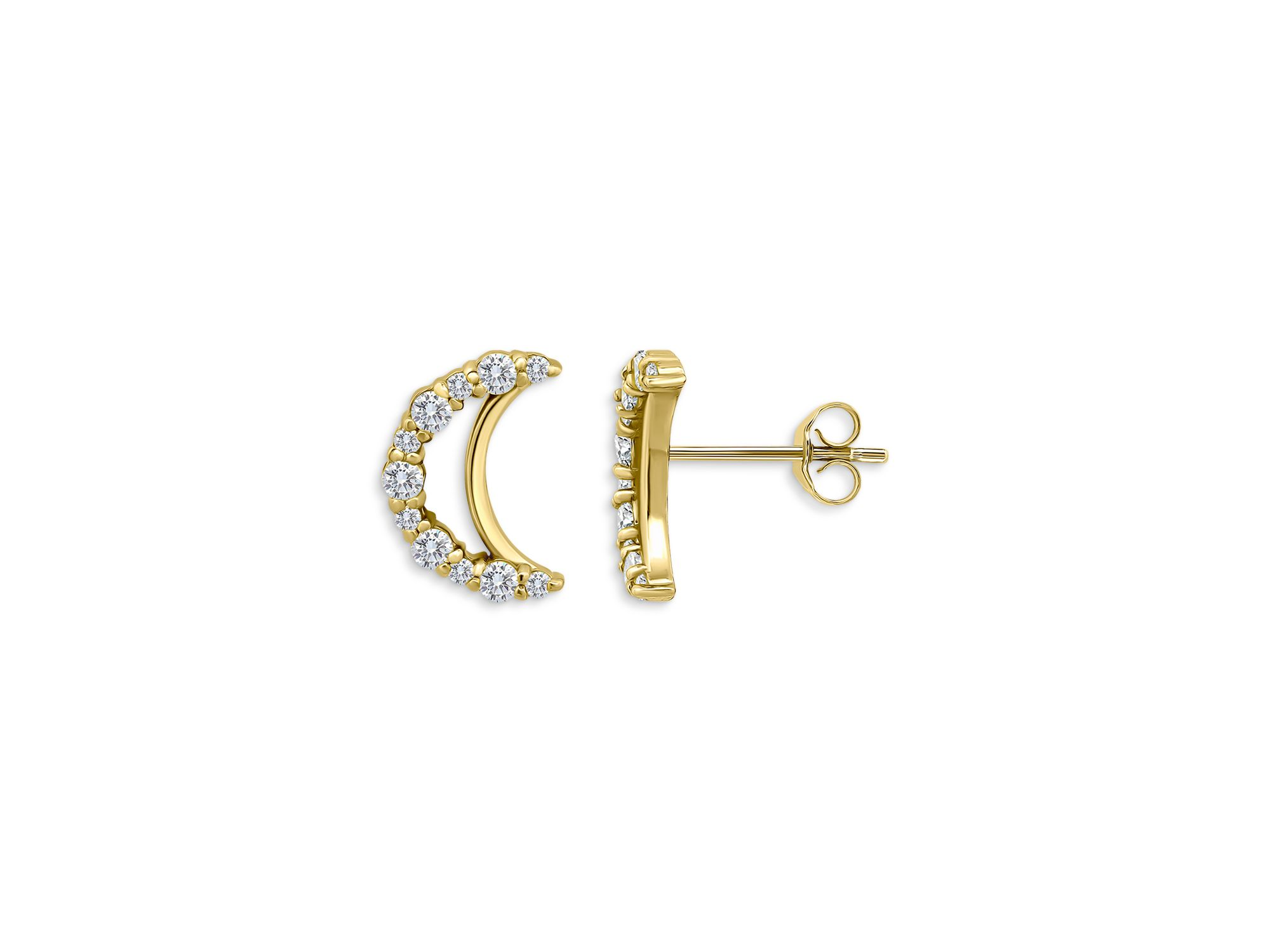 Pavé Cubic Zirconia Crescent Moon Stud Earrings - Exclusive — Image 3