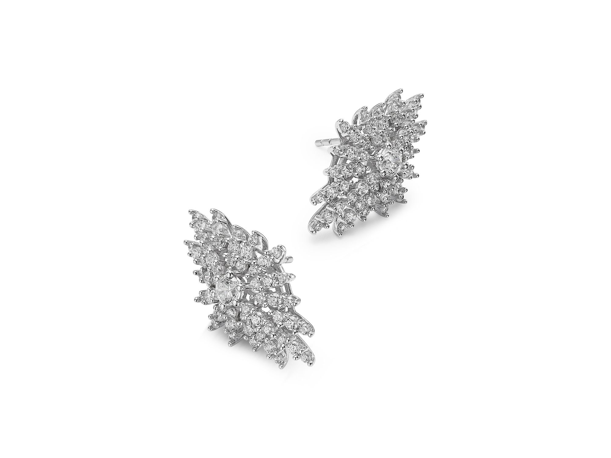 Diamond Retro Chic Starburst Stud Earrings in 14K White Gold, 1.5 tcw — Image 3